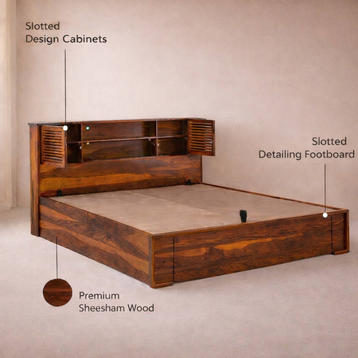 KraftShilp Vellora Sheesham Wood Queen Box Bed - Image 4
