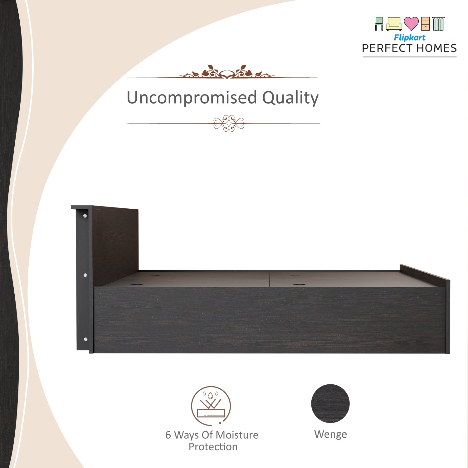 Image of Flipkart Perfect Homes Elysian Engineered Wood Queen Box Bed, 159 cm x 203.8 cm (5.22 ft x 6.69 ft) (Finish Color - Wenge, Delivery Condition - Knock Down)