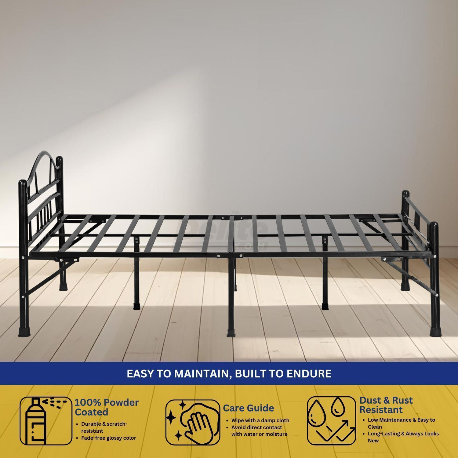 Image of Delite Kom Lyra Foldable Metal Double Bed (6.7x4ft) | No Install | 1 Year Warranty | Strong Metal Double Bed, 204.5 cm x 122 cm (6.71 ft x 4.0 ft)