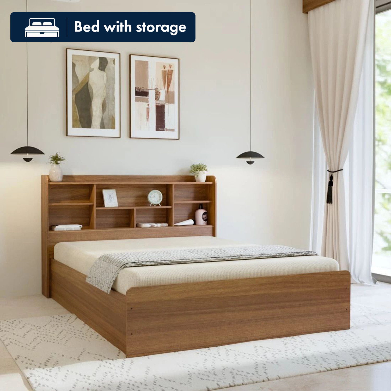 Image of neuspace Sydney Engineered Wood King Box Bed, 221 cm x 194 cm (7.25 ft x 6.36 ft)