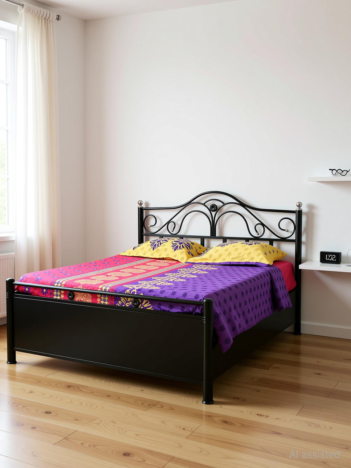 Image of Vibrant Interior Starcat Metal Queen Hydraulic Bed, 190.5 cm x 121.92 cm (6.25 ft x 4.0 ft)