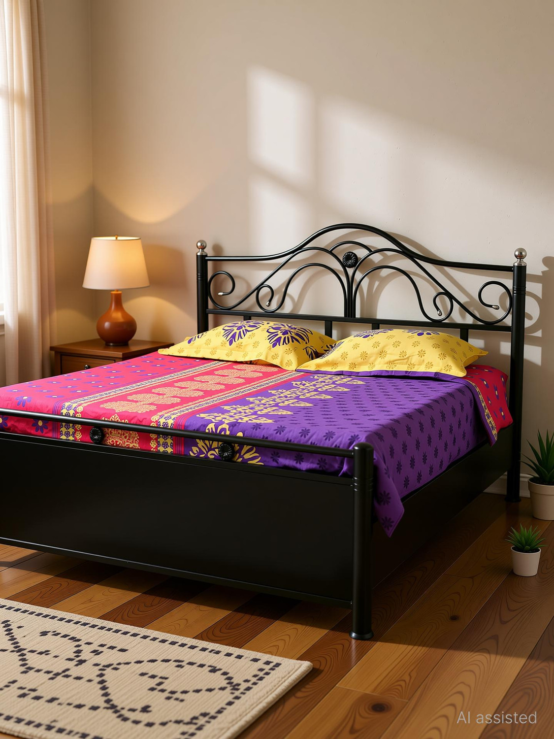 Image of Vibrant Interior Starcat Metal Queen Hydraulic Bed, 190.5 cm x 121.92 cm (6.25 ft x 4.0 ft)