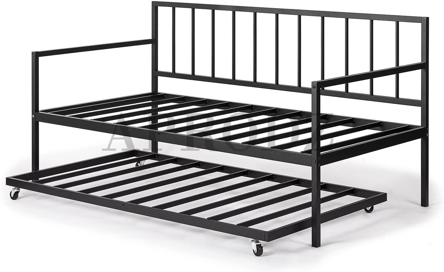 Image of APRODZ Twin Size Metal Daybed with Trundle Bed Metal Single Bed, 195.6 cm x 83.8 cm (6.42 ft x 2.75 ft)