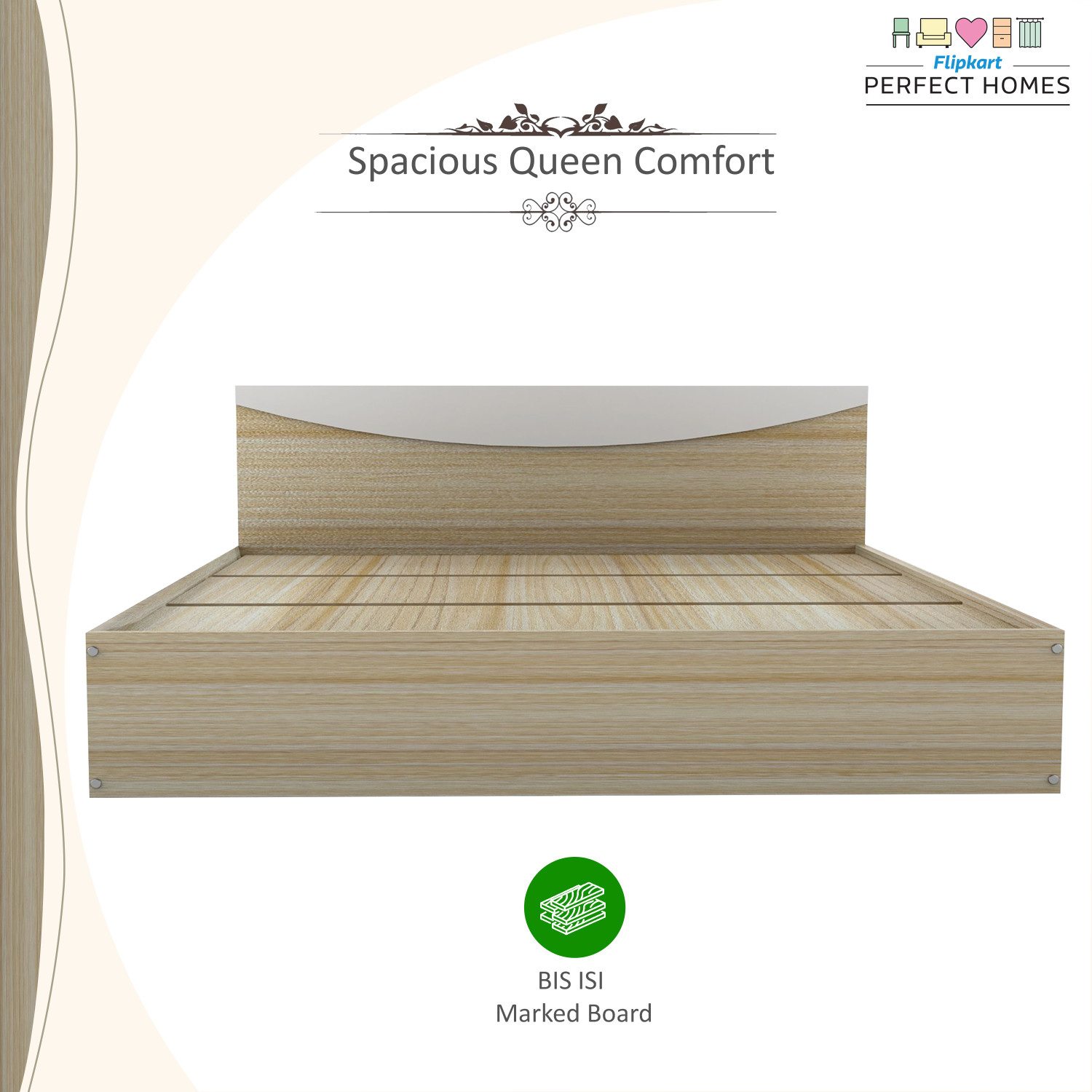 Image of Flipkart Perfect Homes Carol Engineered Wood Queen Bed, 203.5 cm x 159.5 cm (6.68 ft x 5.23 ft)