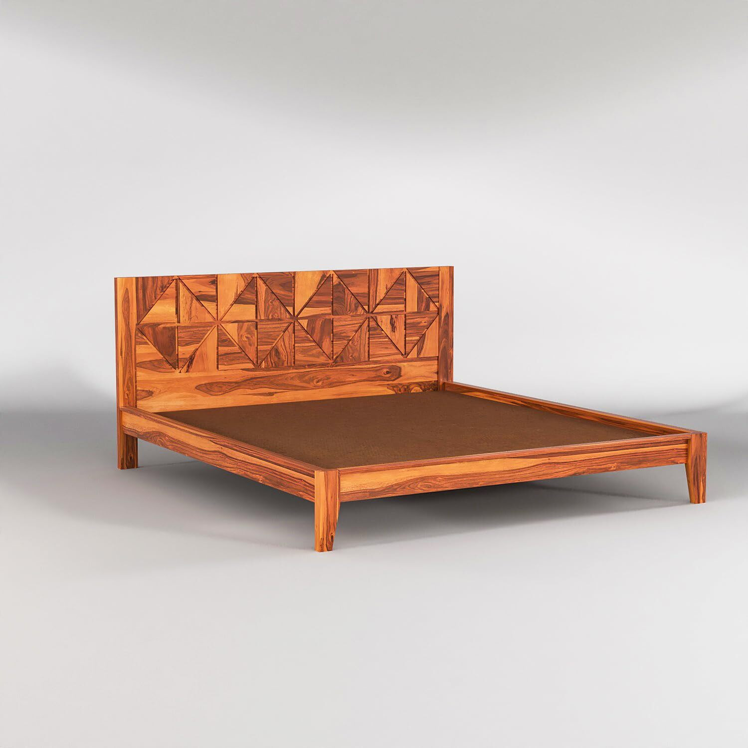 Image of Taskwood Furniture Solid Sheesham Wood Wooden King Size Bed With CNC Design Headboard For Bedroom. Solid Wood King Bed, 205 cm x 187 cm (6.73 ft x 6.14 ft)