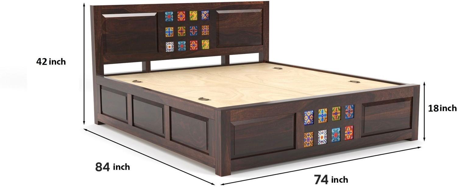 Image of BHAGWATI ART Solid Sheesham Wood King Size For Bedroom / Hotel | Solid Wood King Box Bed Solid Wood King Box Bed, 213.36 cm x 187.96 cm (7.0 ft x 6.17 ft)