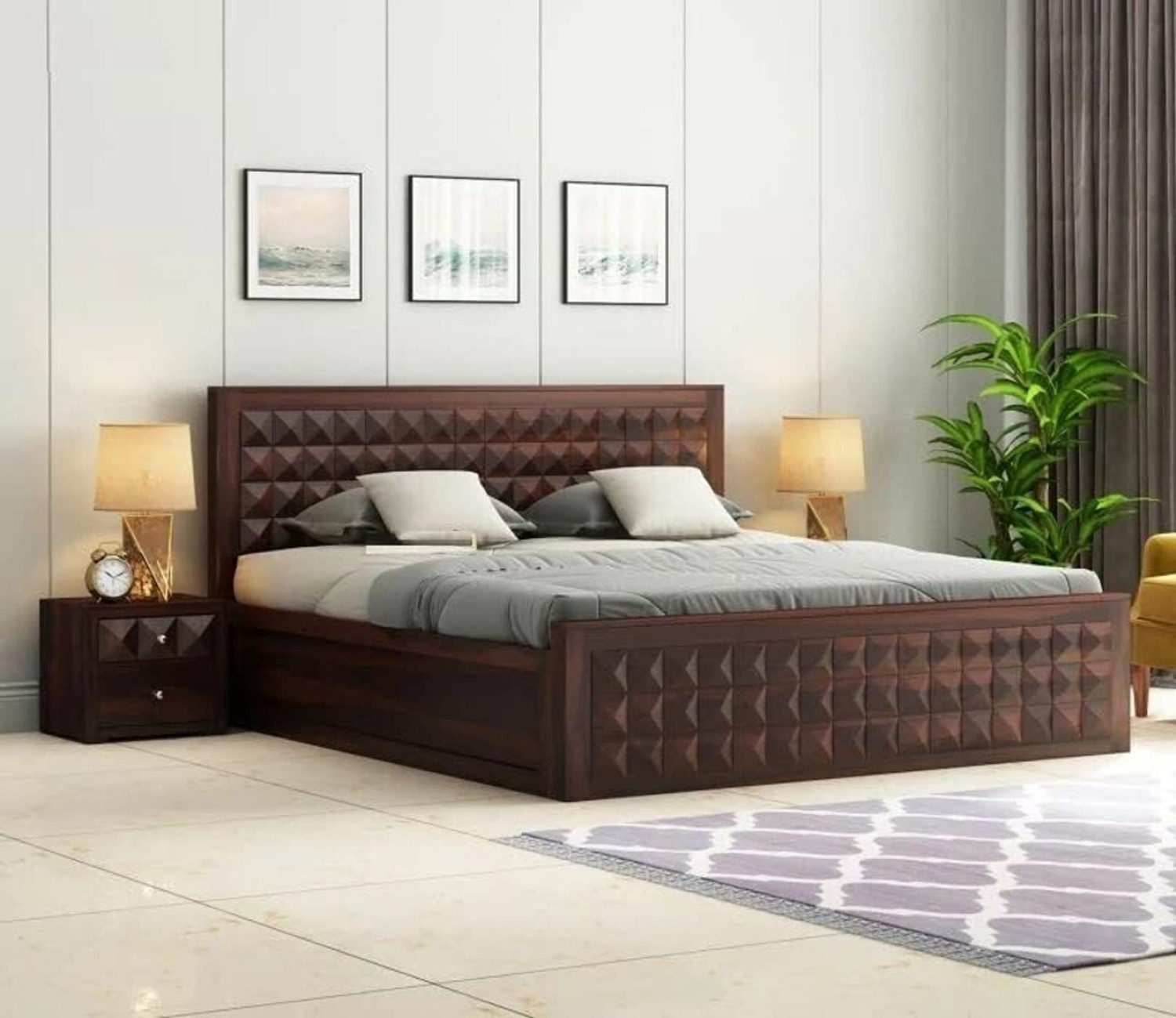 Image of Flipkart Perfect Homes Diamond Solid Wood King Box Bed, 213.36 cm x 190.5 cm (7.0 ft x 6.25 ft)