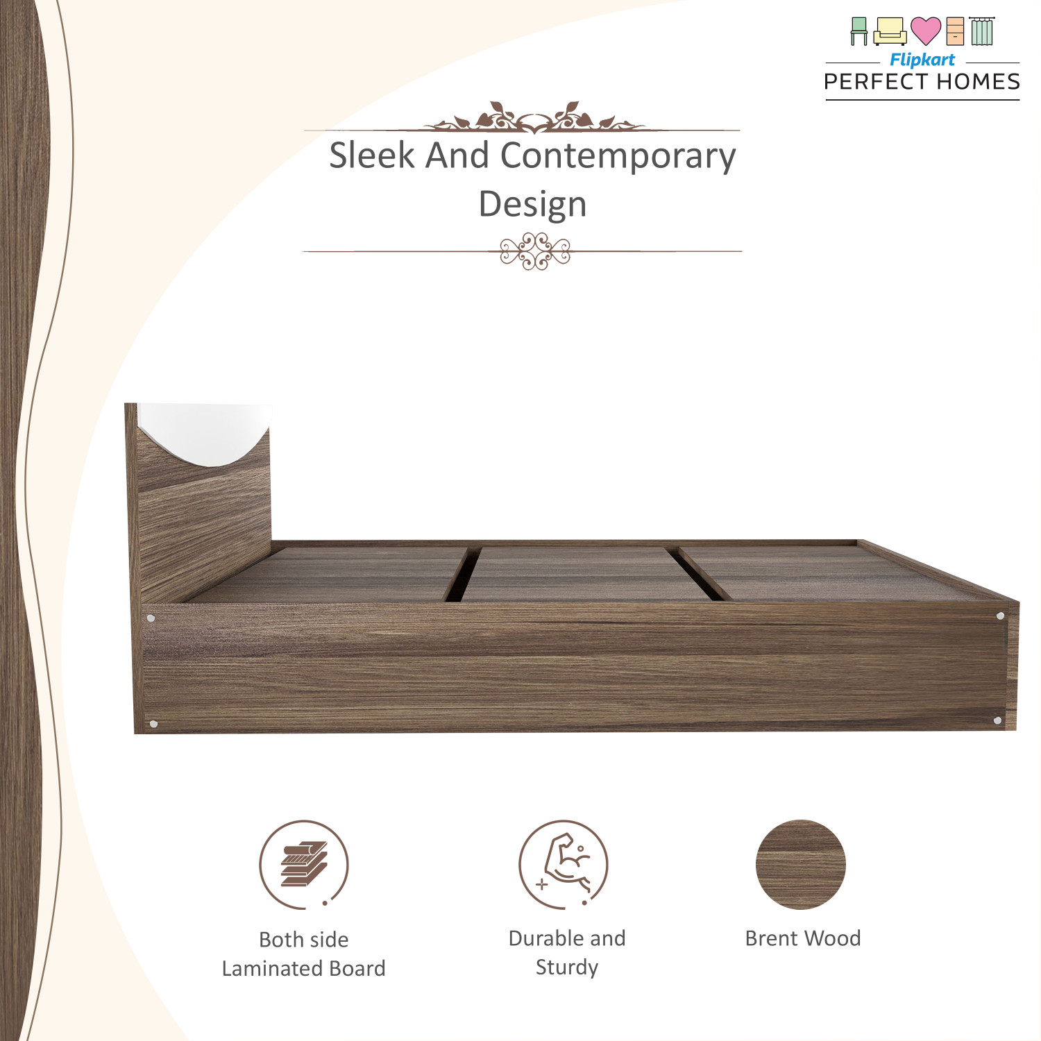 Image of Flipkart Perfect Homes Carol Engineered Wood Queen Bed, 203.5 cm x 159.5 cm (6.68 ft x 5.23 ft)