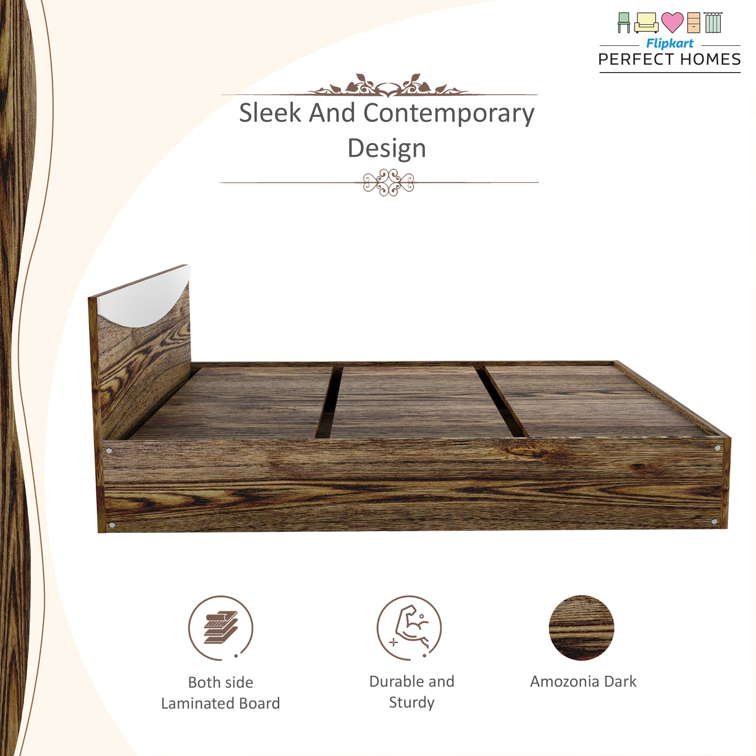 Image of Flipkart Perfect Homes Carol Engineered Wood King Bed, 203.5 cm x 190 cm (6.68 ft x 6.23 ft)