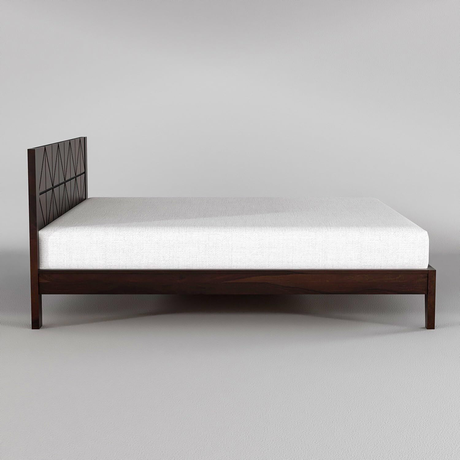 Image of Taskwood Furniture Solid Sheesham Wood Wooden King Size Bed With CNC Design Headboard For Bedroom. Solid Wood King Bed, 205 cm x 187 cm (6.73 ft x 6.14 ft)