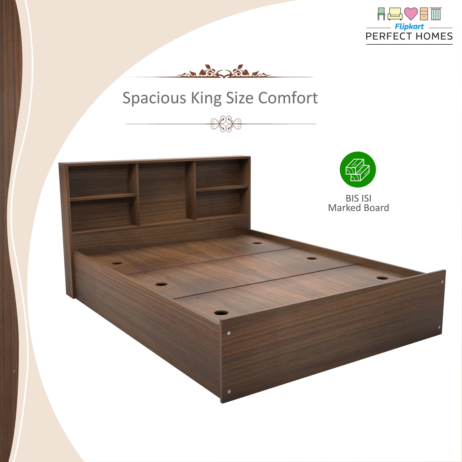 Image of Flipkart Perfect Homes Opus Engineered Wood King Box Bed, 212.8 cm x 192.7 cm (6.98 ft x 6.32 ft)
