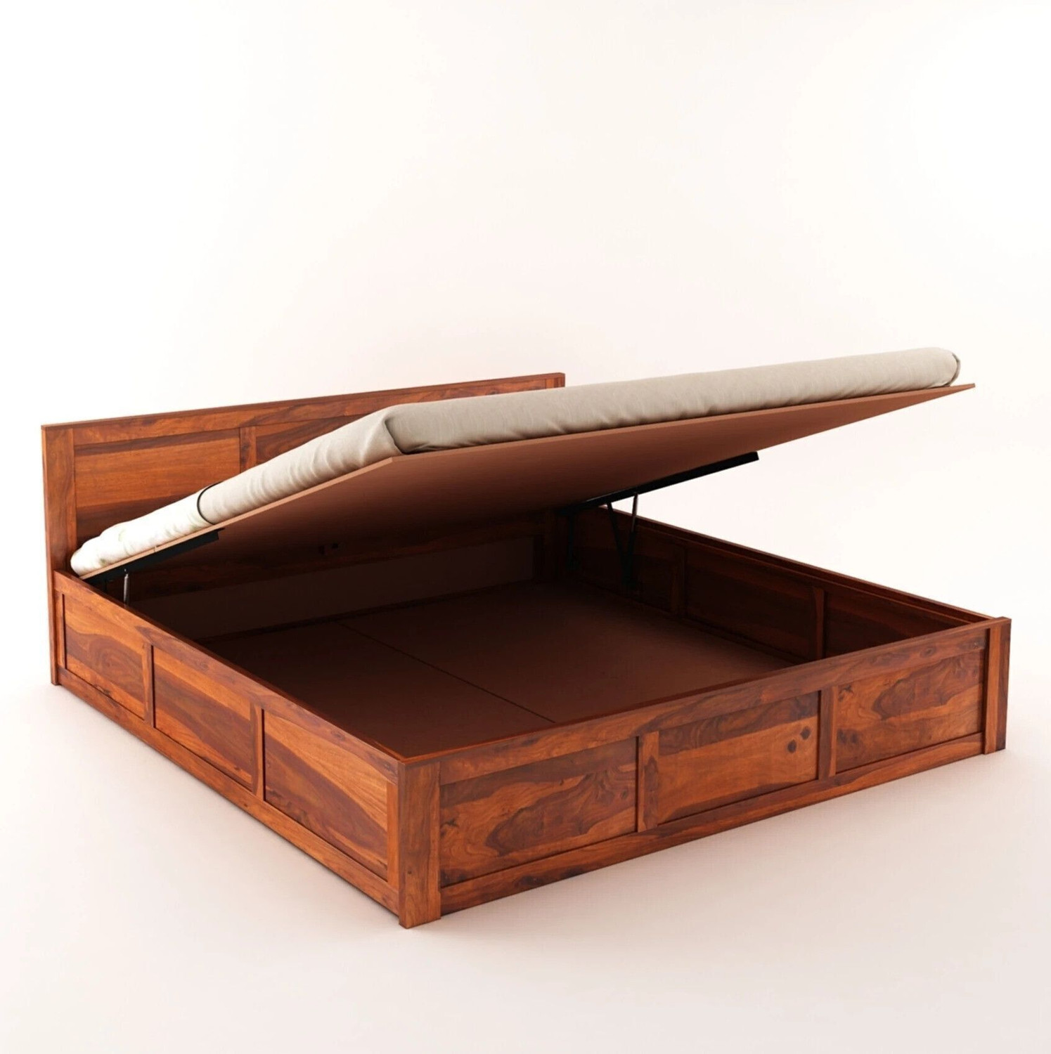Image of GOYALINTERIOR Sheesham Wood Queen Bed /Wooden Palaung /Cot With Hydraulic Storage For Home Solid Wood Queen Hydraulic Bed, 205 cm x 160 cm (6.73 ft x 5.25 ft)