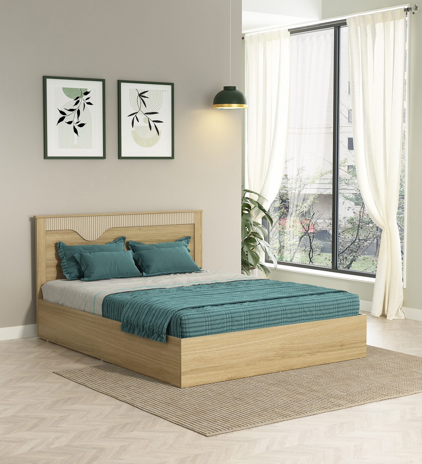 Image of SPACEWOOD RIVOLLA Engineered Wood King Hydraulic Bed, 205 cm x 188.4 cm (6.73 ft x 6.18 ft)