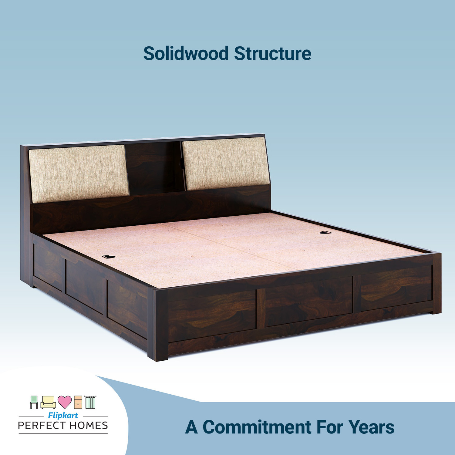 Image of Flipkart Perfect Homes Stout with Storage Headboard Solid Wood King Box Bed, 220 cm x 189 cm (7.22 ft x 6.2 ft)