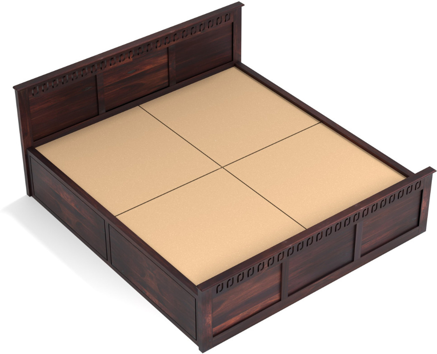 Image of Rukmaajee Walnut Series Solid Wood Queen Bed, 45 cm x 158 cm (1.48 ft x 5.18 ft)