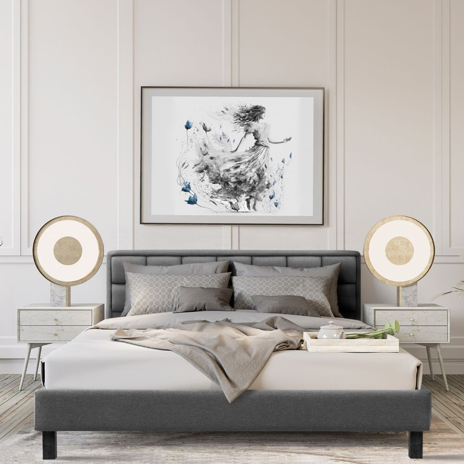 Image of Wakefit Surma Solid Wood King Bed, 213.3 cm x 190.5 cm (7.0 ft x 6.25 ft) (Finish Color - Omega Grey, Delivery Condition - Knock Down)
