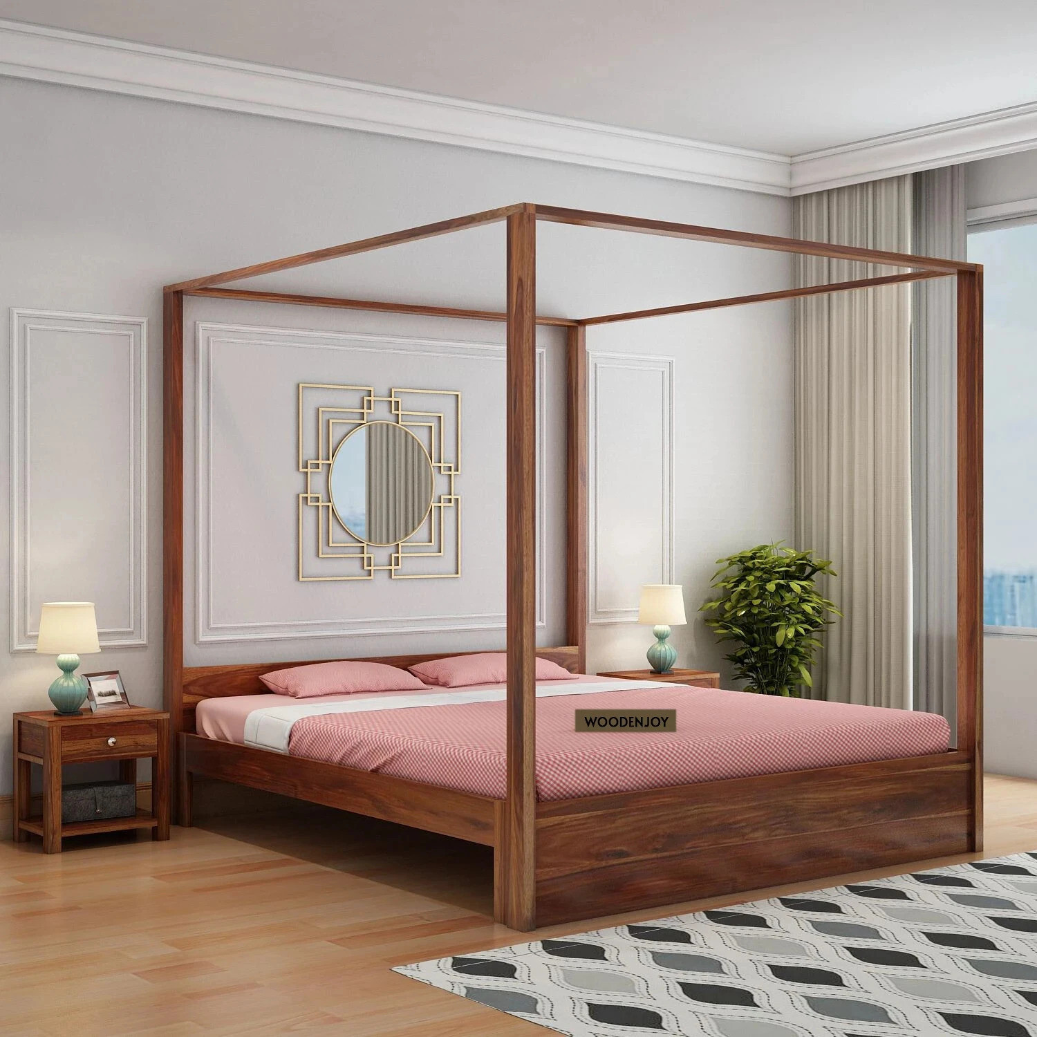 Image of WOODENJOY Sheesham Wood King Bed /Wooden Cot /Wooden Bed Without Storage Bed For Bedroom Solid Wood King Bed, 210.82 cm x 190.5 cm (6.92 ft x 6.25 ft) (Finish Color - Walnut, Delivery Condition - DIY(Do-It-Yourself))
