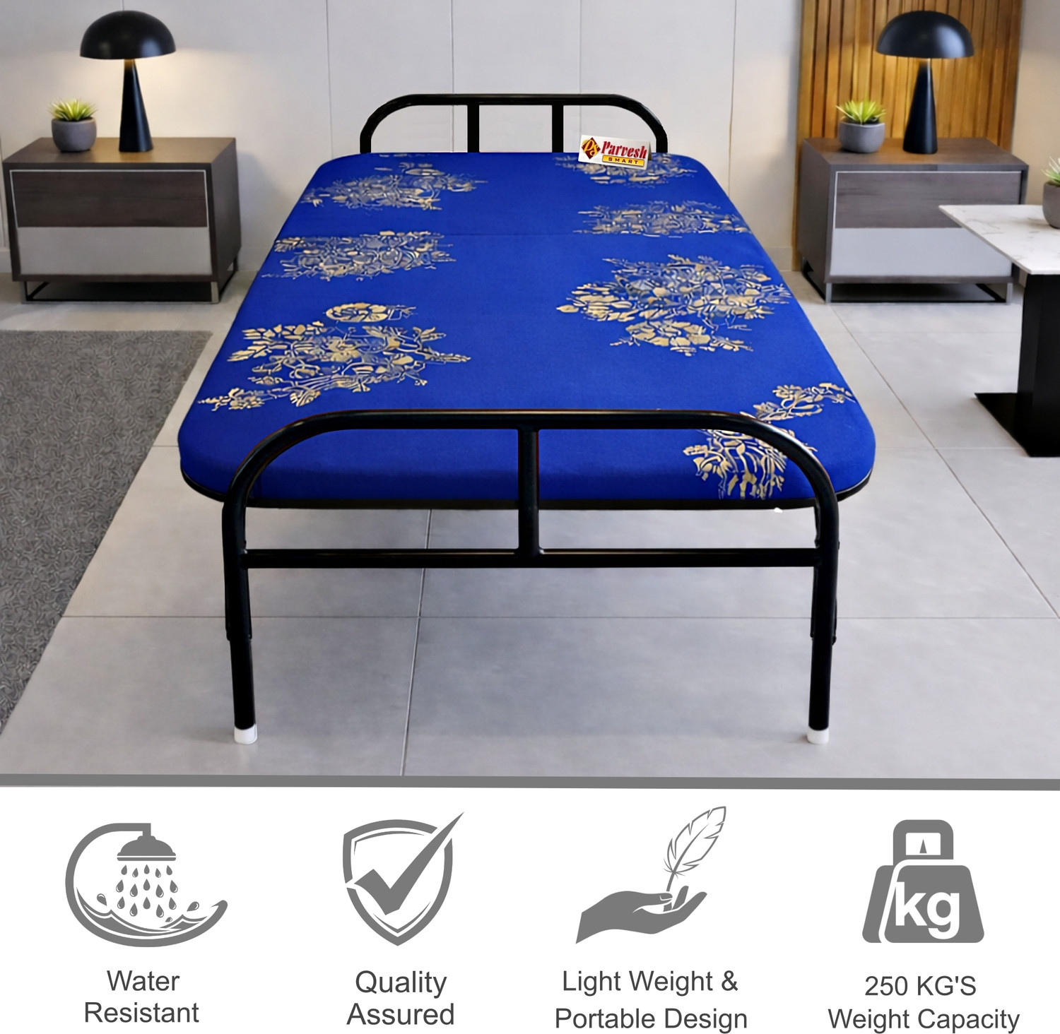 Image of PS PARVESH SMART Mattress folding bed Metal Single Bed, 183 cm x 92 cm (6.0 ft x 3.02 ft)
