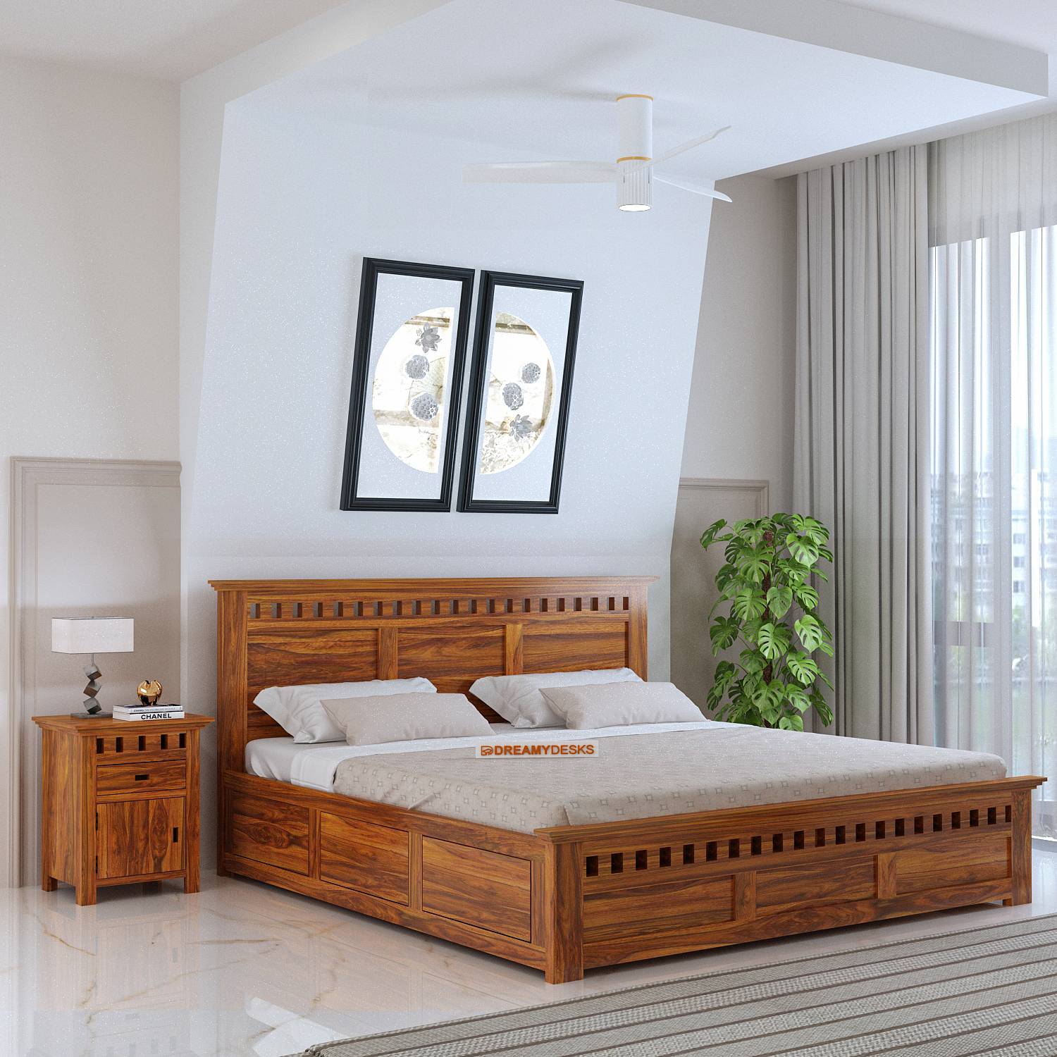 Dreamydesks Solid Sheesham Wood bed for bedroom/Living Room/Wooden