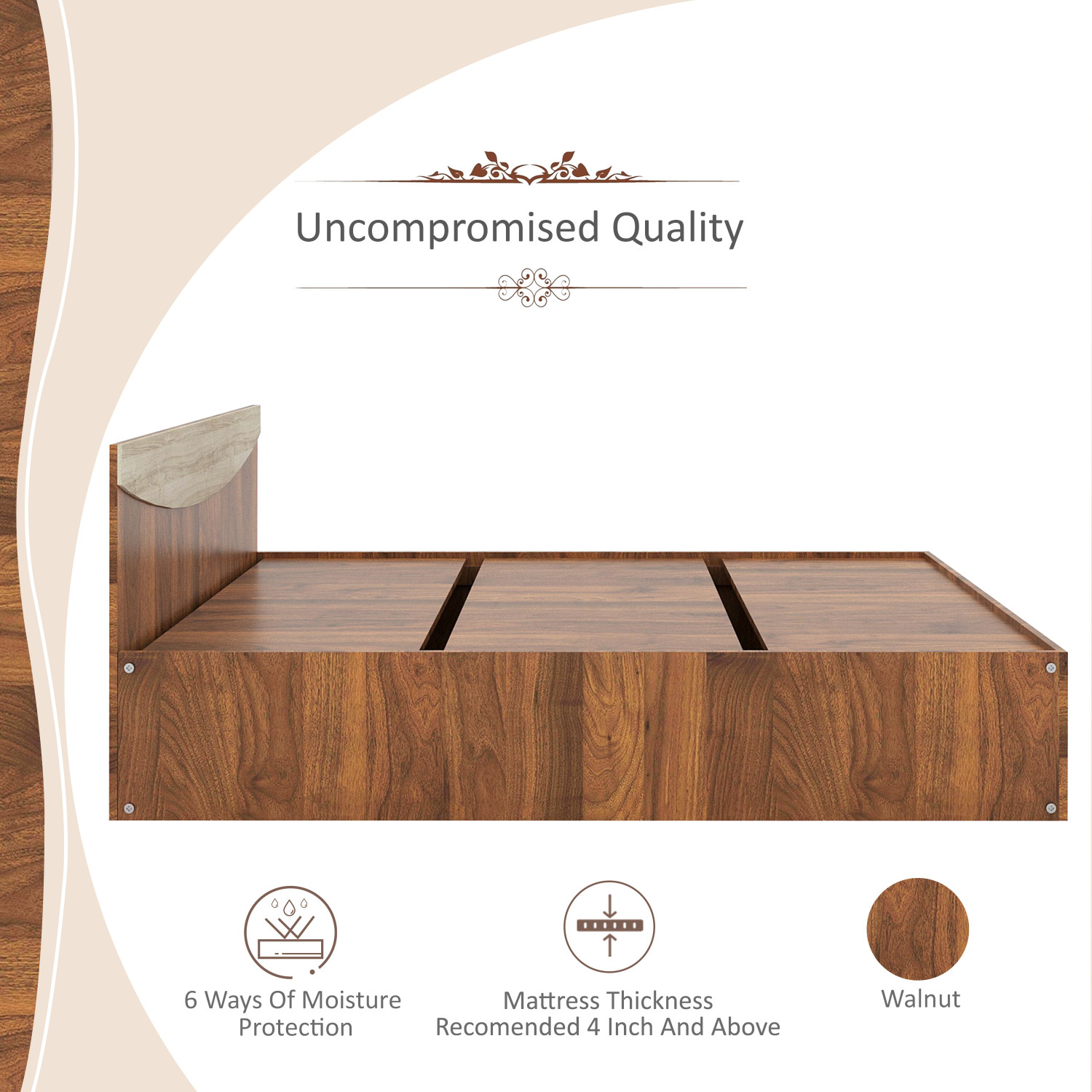 Image of Flipkart Perfect Homes Carol Engineered Wood Queen Bed, 203.5 cm x 159.5 cm (6.68 ft x 5.23 ft)