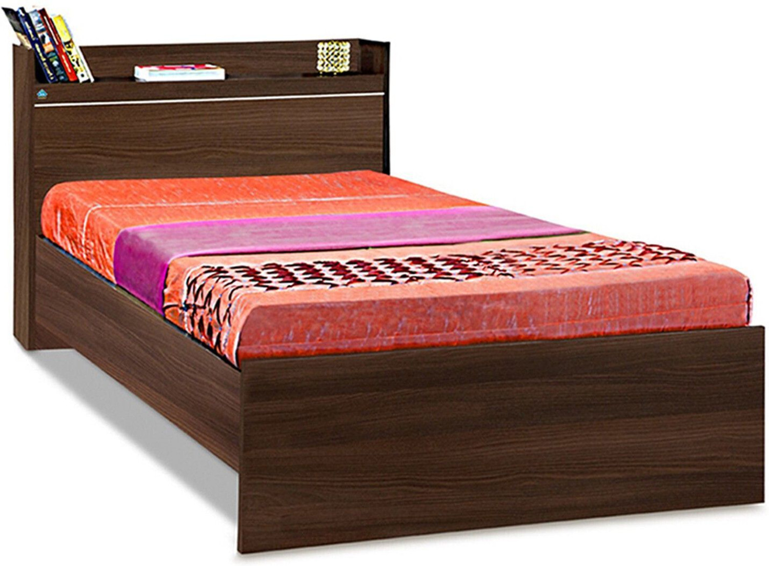 Image of Delite Kom Cherry Single Bed | Open Headboard Shelf Storage | Assembley Included | Engineered Wood Single Bed, 213 cm x 96 cm (6.99 ft x 3.15 ft)