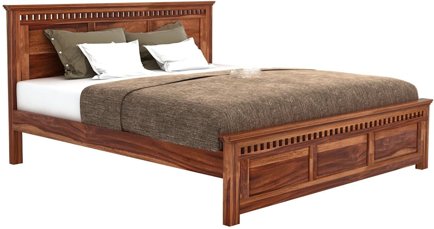 Image of Bedroots Pure Sheesham King Size Bed Solid Wood King Bed, 208 cm x 190 cm (6.82 ft x 6.23 ft)
