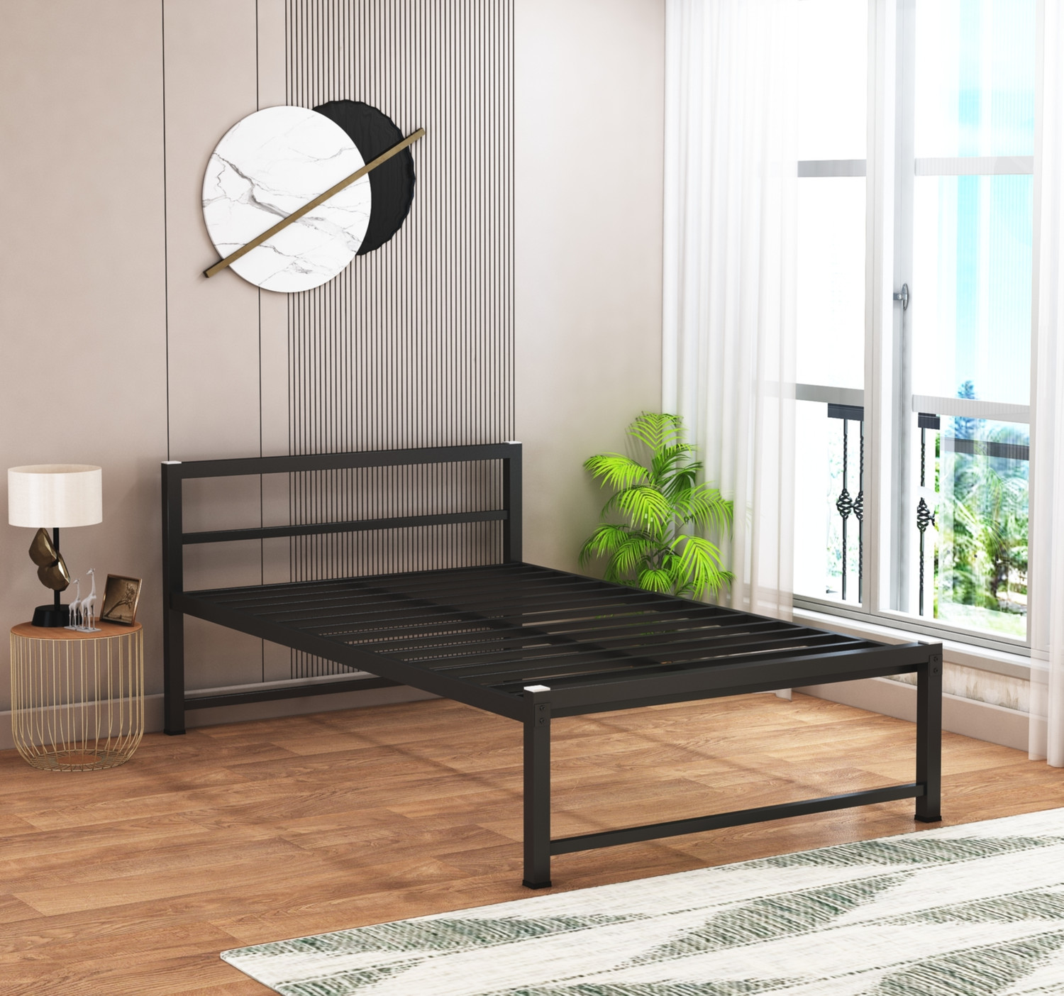 Image of Ziaula Premium Feet metal Bed Iron Cot for Adults Metal Double Bed, 186 cm x 119 cm (6.1 ft x 3.9 ft)