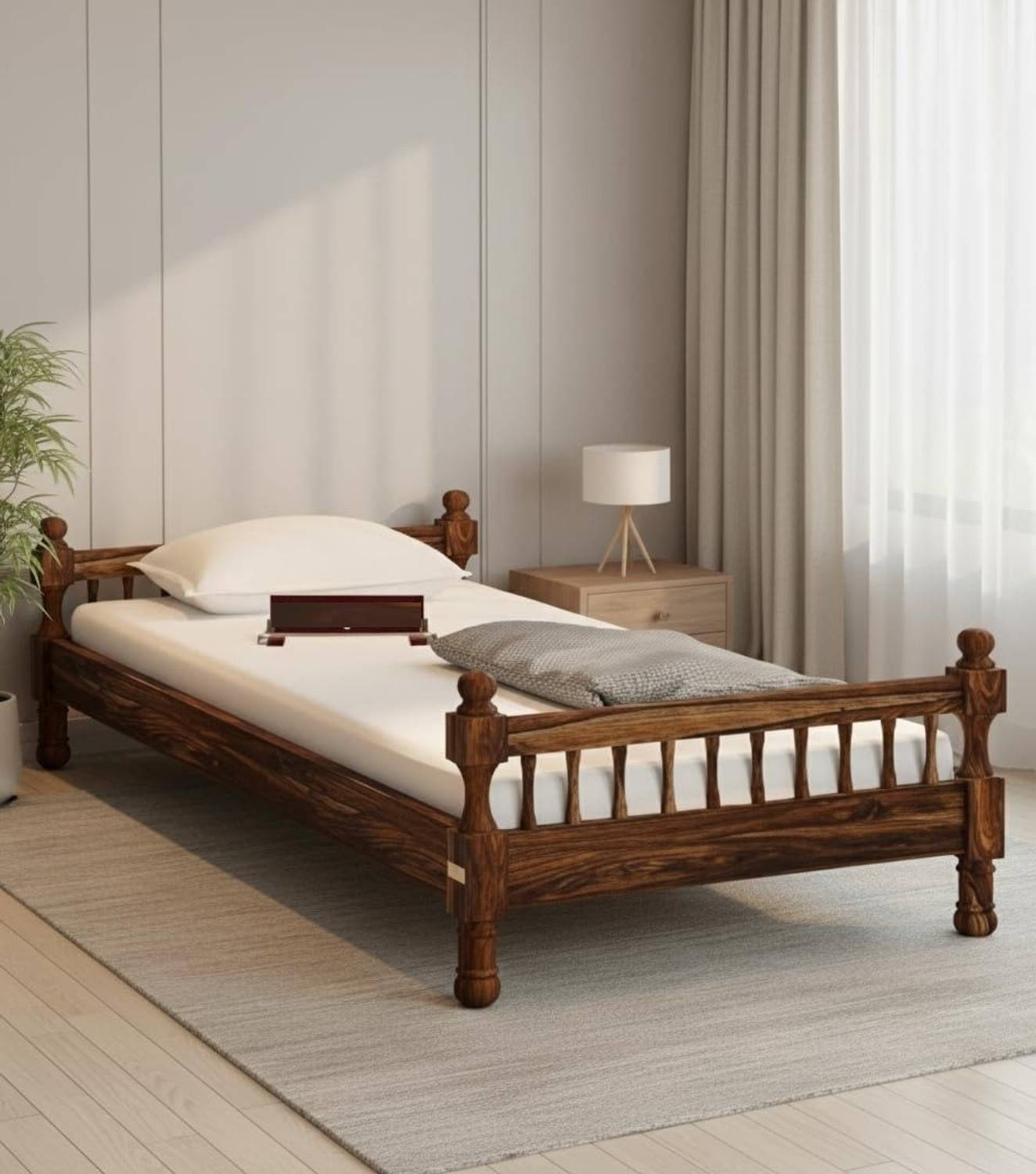 AADITYAWOODS Sheesham (Rosewood) Cot Solid Wood Single Bed, 214.88 cm x 99.06 cm (7.05 ft x 3.25 ft)
