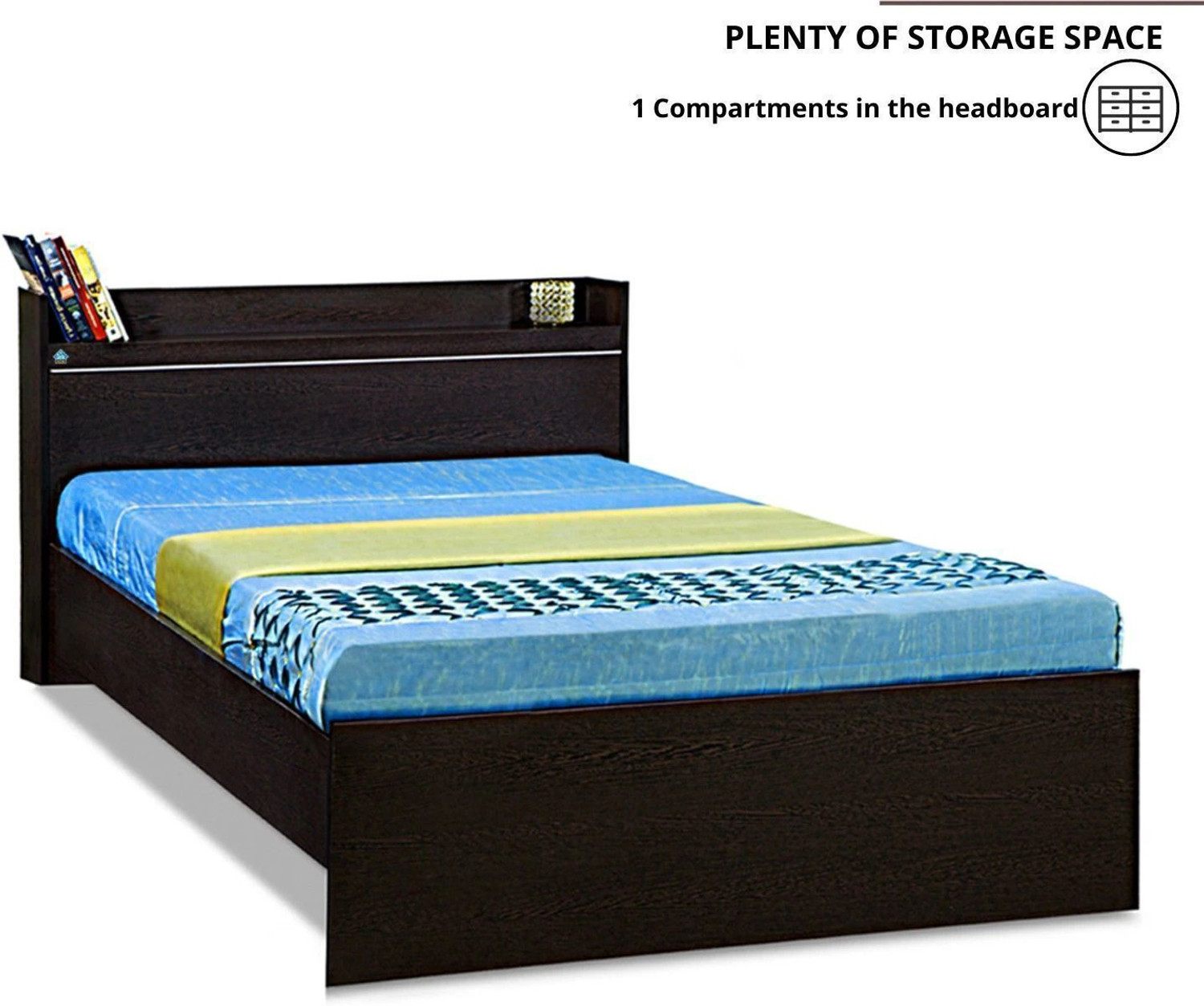 Image of Delite Kom Plum Single Bed | Open Headboard Shelf Storage | Assembley Included | Engineered Wood Single Bed, 213 cm x 96 cm (6.99 ft x 3.15 ft)