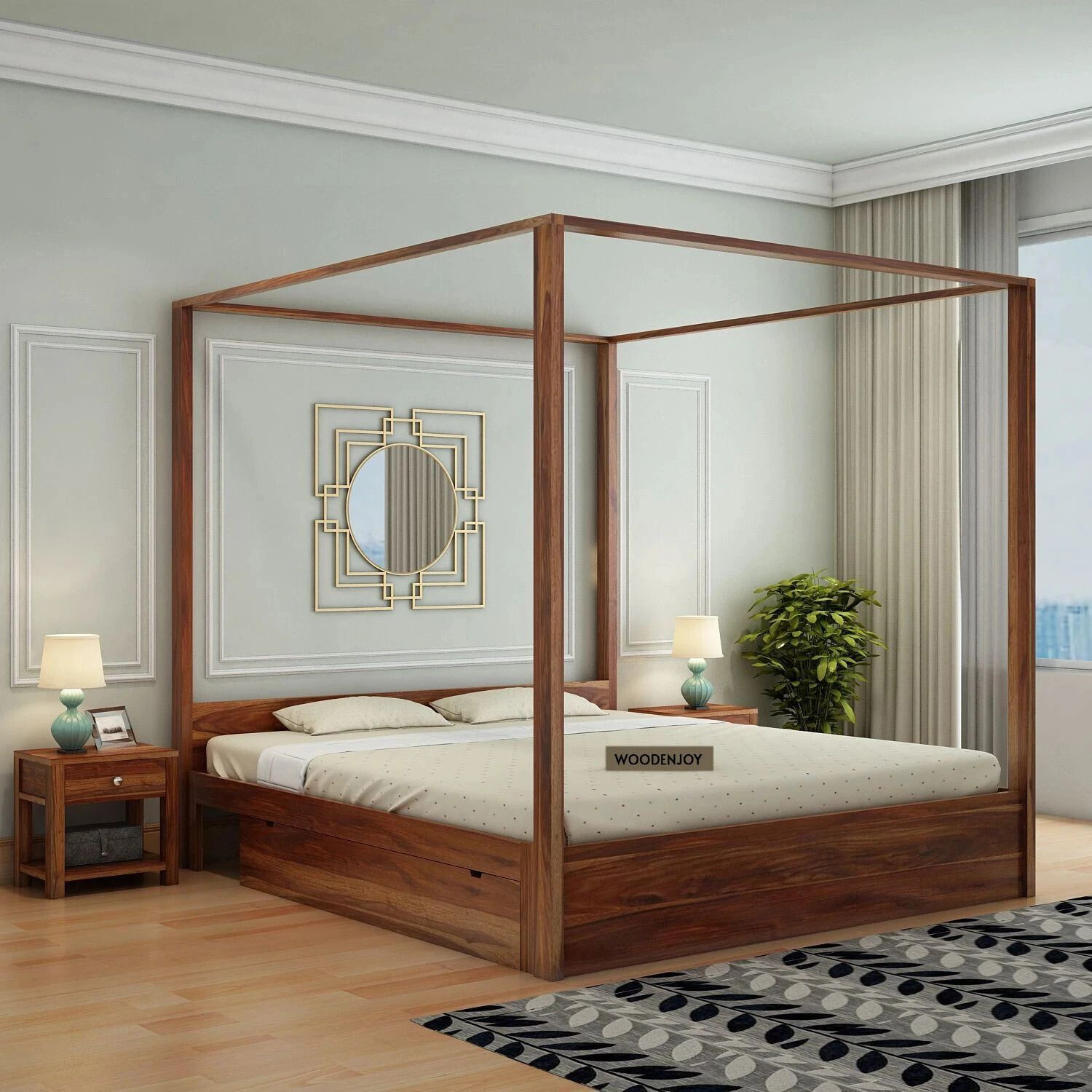 Image of WOODENJOY Sheesham Wood King Bed With Drawers Storage /Wooden Bed With Storage For Home Solid Wood King Drawer Bed, 210.82 cm x 190.5 cm (6.92 ft x 6.25 ft)