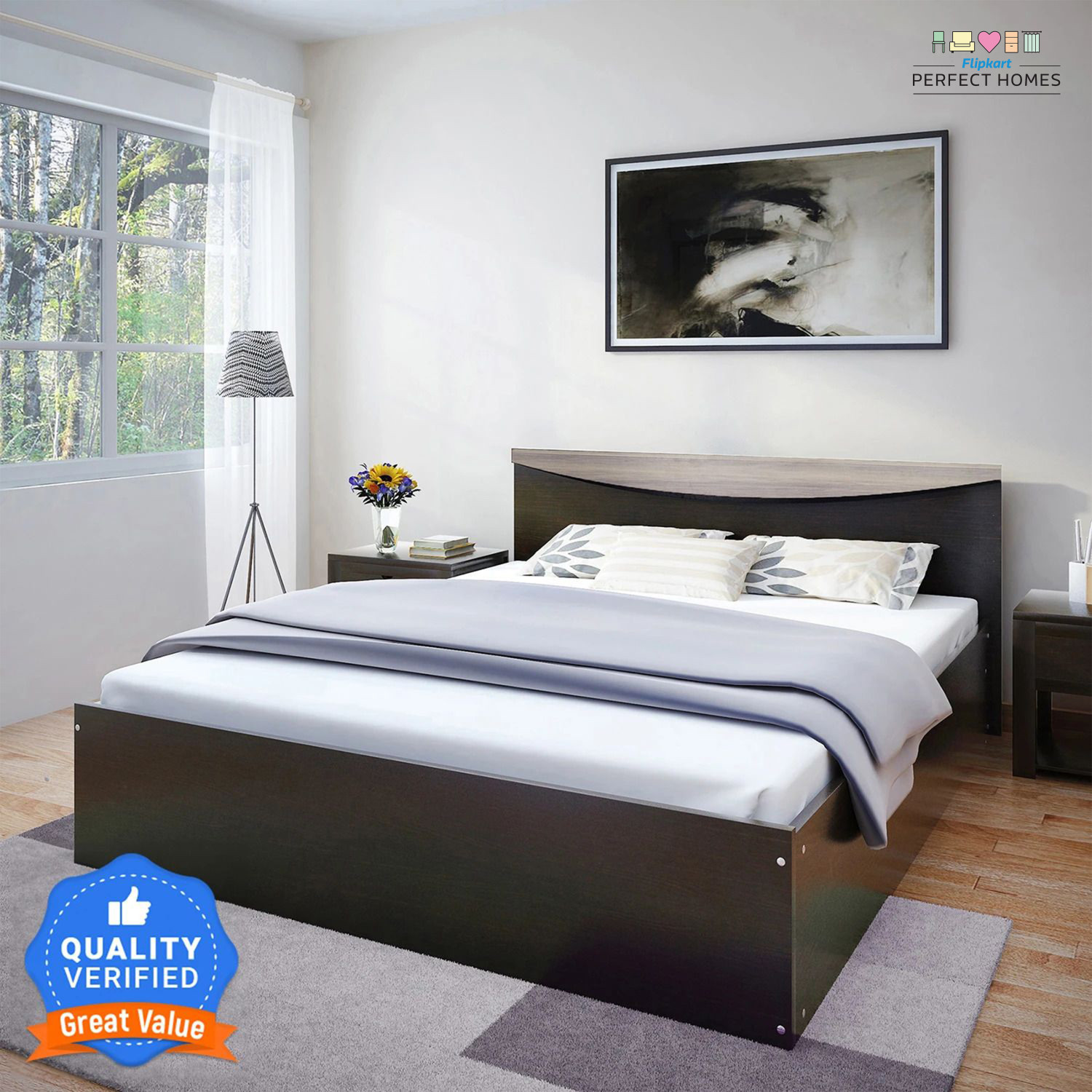 Image of Flipkart Perfect Homes Carol Engineered Wood King Bed, 203.5 cm x 190 cm (6.68 ft x 6.23 ft)
