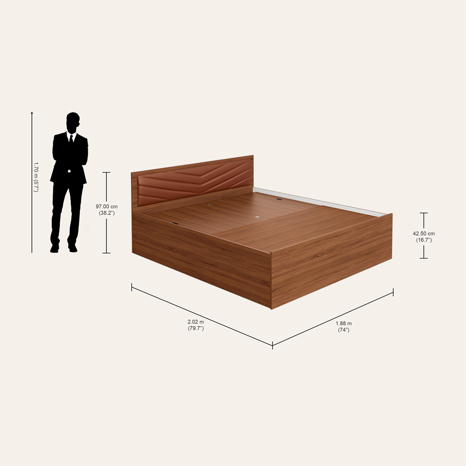Image of Interio by Godrej Alina Nx Engineered Wood King Drawer Bed, 202.4 cm x 188 cm (6.64 ft x 6.17 ft)