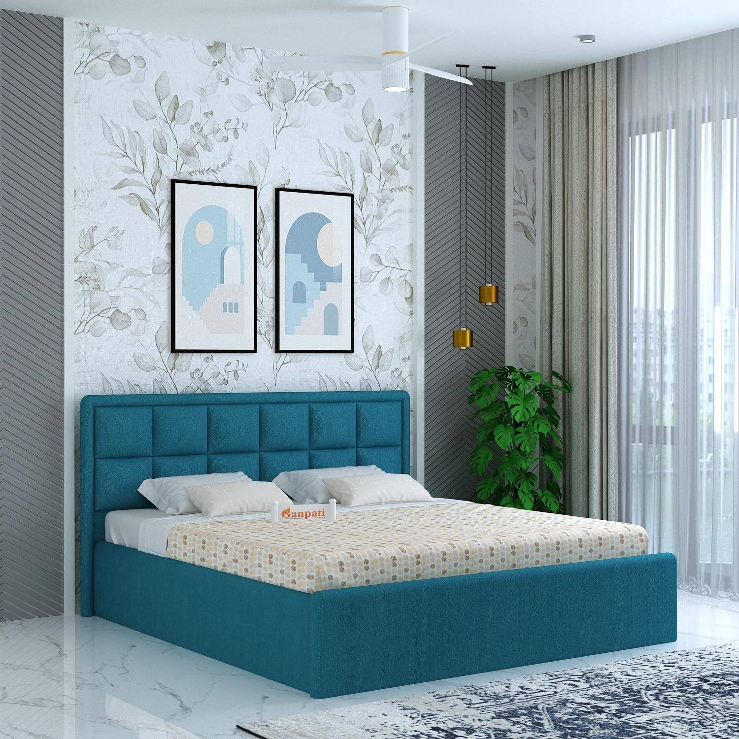 Ganpati Arts Wooden Roman Upholstered Queen Bed/Upholstered Wooden