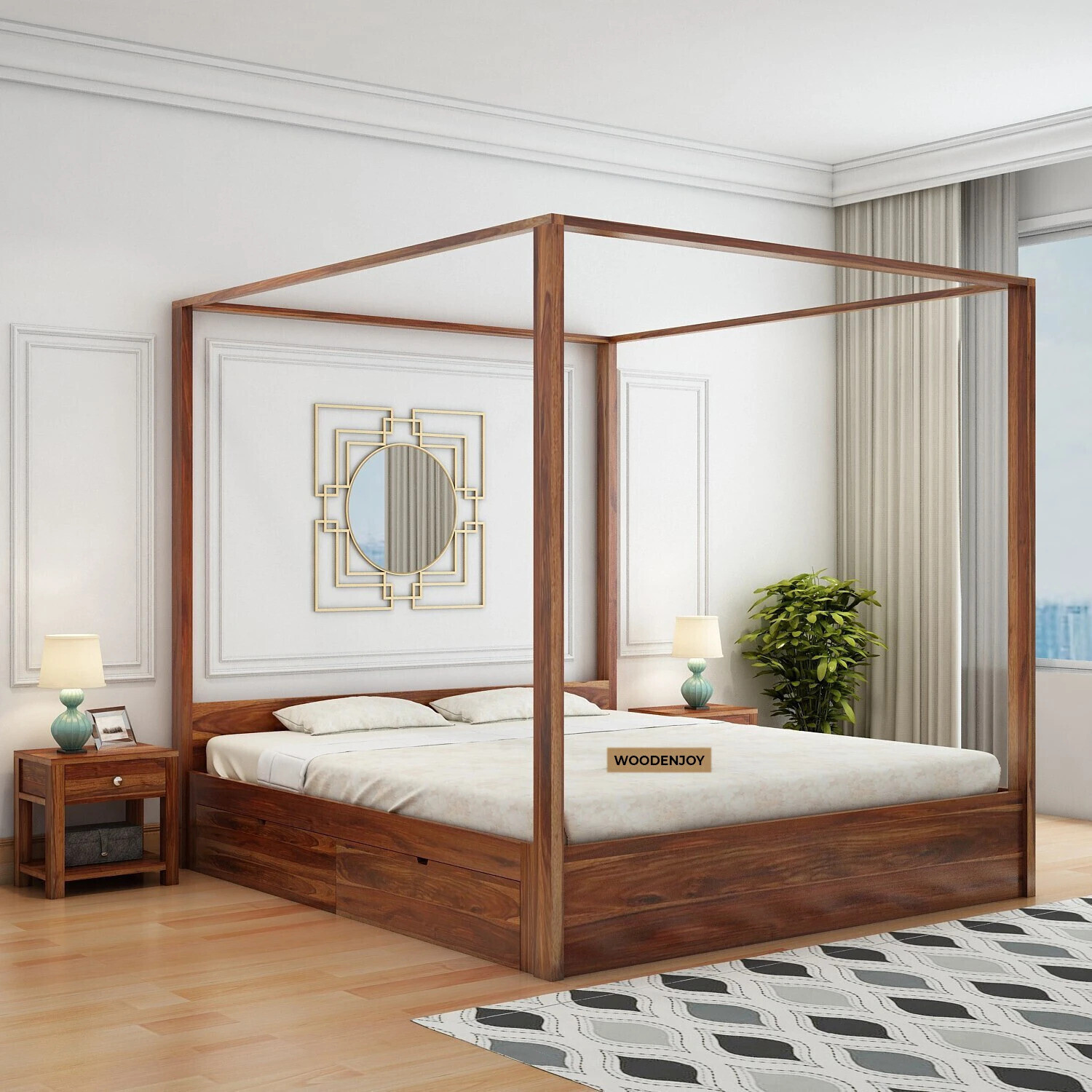 Image of WOODENJOY Sheesham Wood King Bed With Drawers Storage /Wooden Bed With Storage For Home Solid Wood King Drawer Bed, 210.82 cm x 190.5 cm (6.92 ft x 6.25 ft) (Finish Color - Natural- 4-D, Delivery Condition - DIY(Do-It-Yourself))
