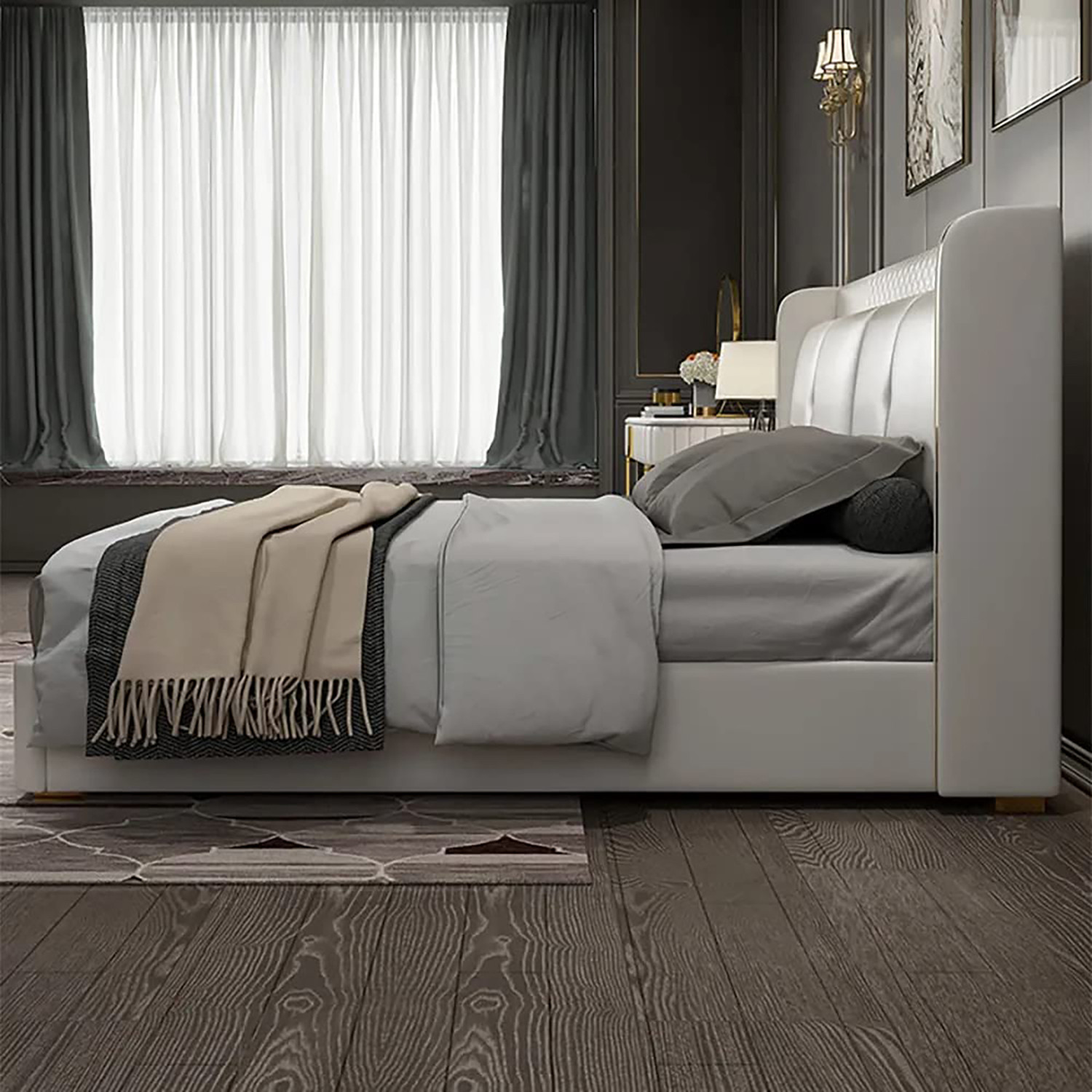 Image of Wakeup India Alderglen Upholstered Bed | Leatherette Fabric Bed with Storage Engineered Wood King Box Bed, 213.36 cm x 193.04 cm (7.0 ft x 6.33 ft)