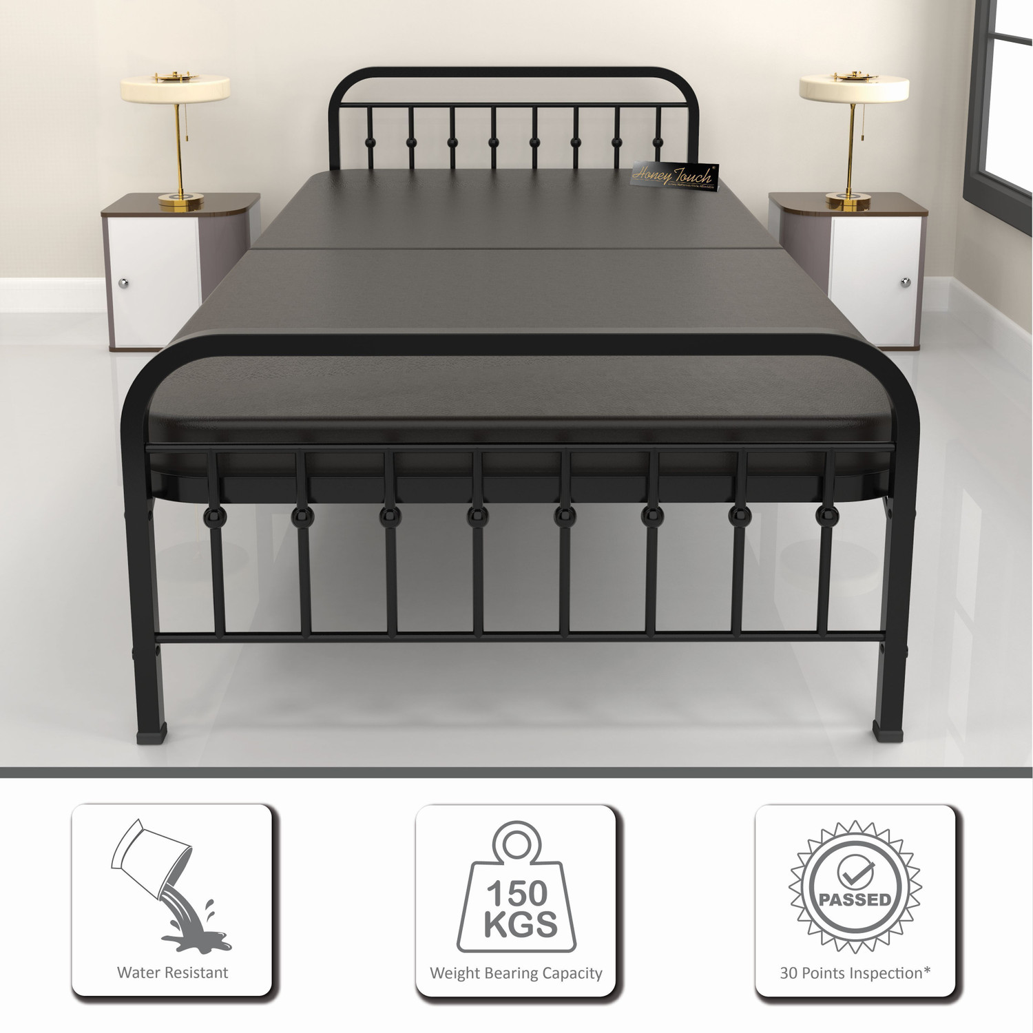 Image of HoneyTouch Nova Folding Bed Single with Mattress| No Assembly Required | Metal Single Bed, 190 cm x 91 cm (6.23 ft x 2.99 ft)