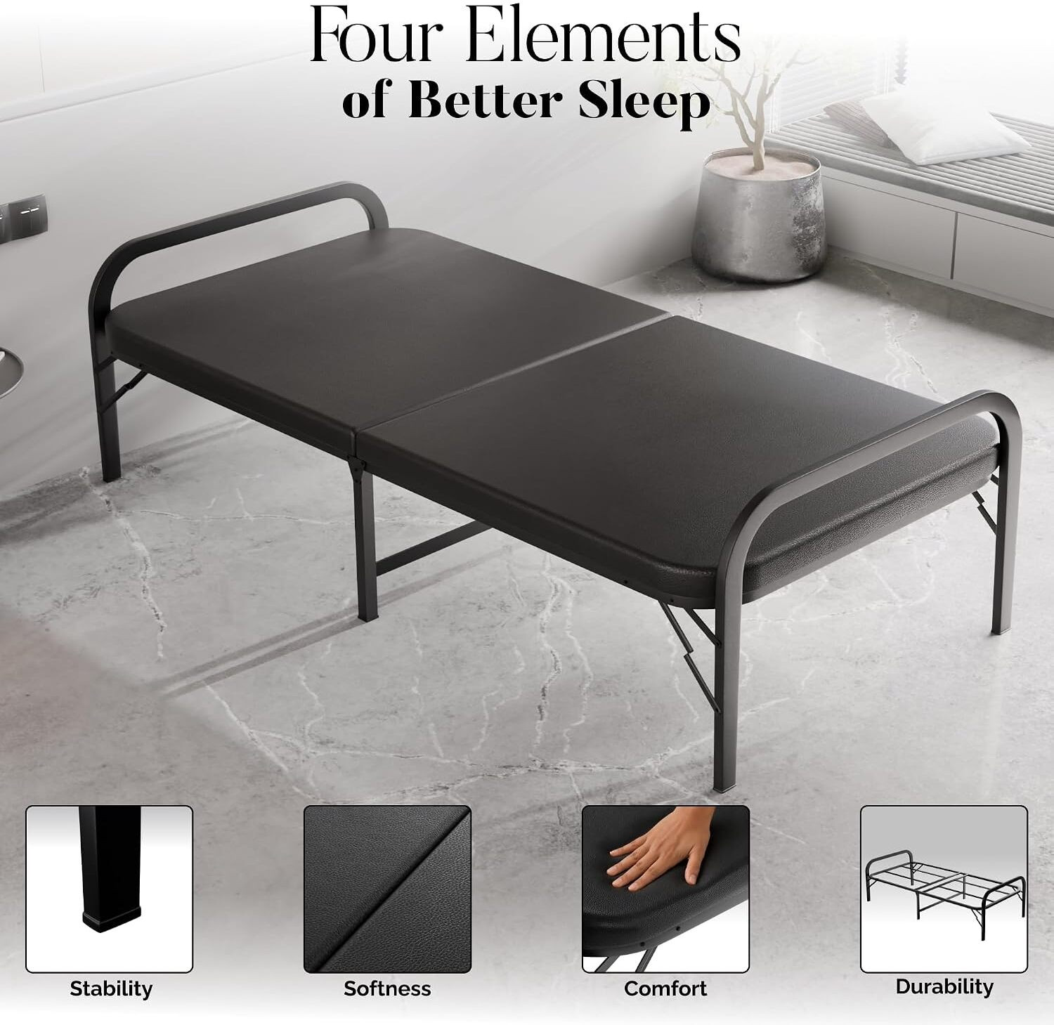 Image of NEXOR Double Layer Mattress, Metal Single Bed, 183 cm x 76 cm (6.0 ft x 2.49 ft) (Finish Color - BLACK, (Mattress Included), Delivery Condition - Pre-assembled)