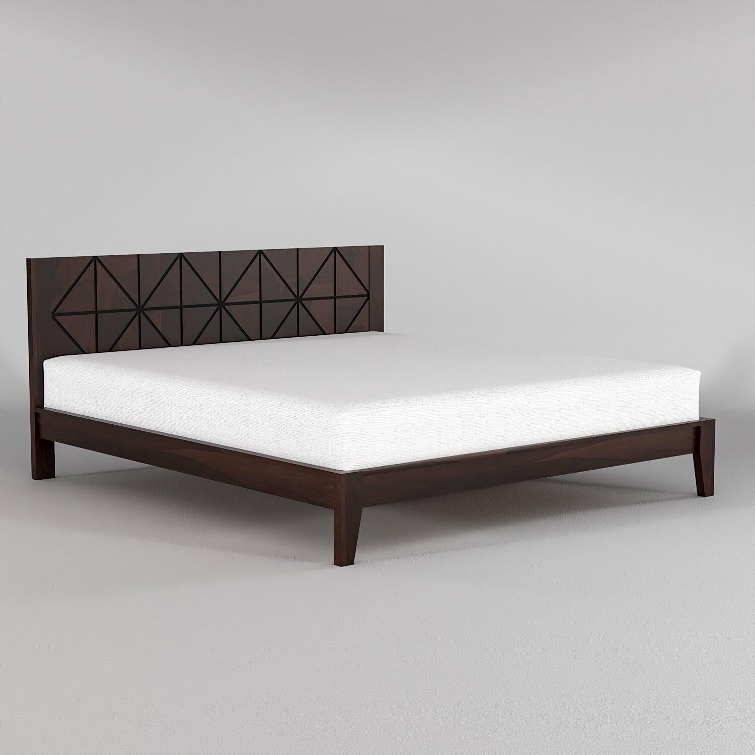 Image of Taskwood Furniture Solid Sheesham Wood Wooden King Size Bed With CNC Design Headboard For Bedroom. Solid Wood King Bed, 205 cm x 187 cm (6.73 ft x 6.14 ft)