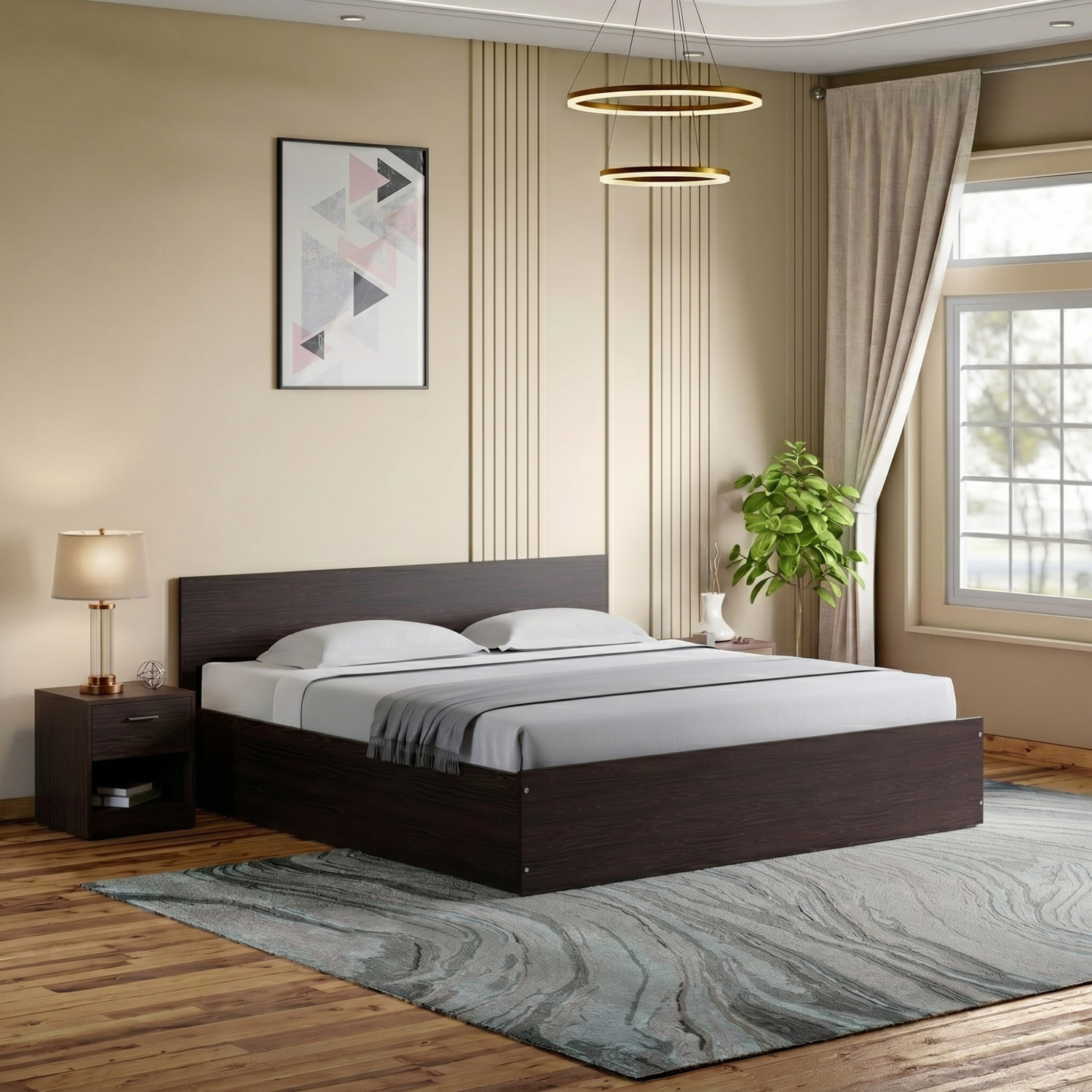 Image of Interio by Godrej Ewa Engineered Wood King Box Bed, 204 cm x 189 cm (6.69 ft x 6.2 ft)
