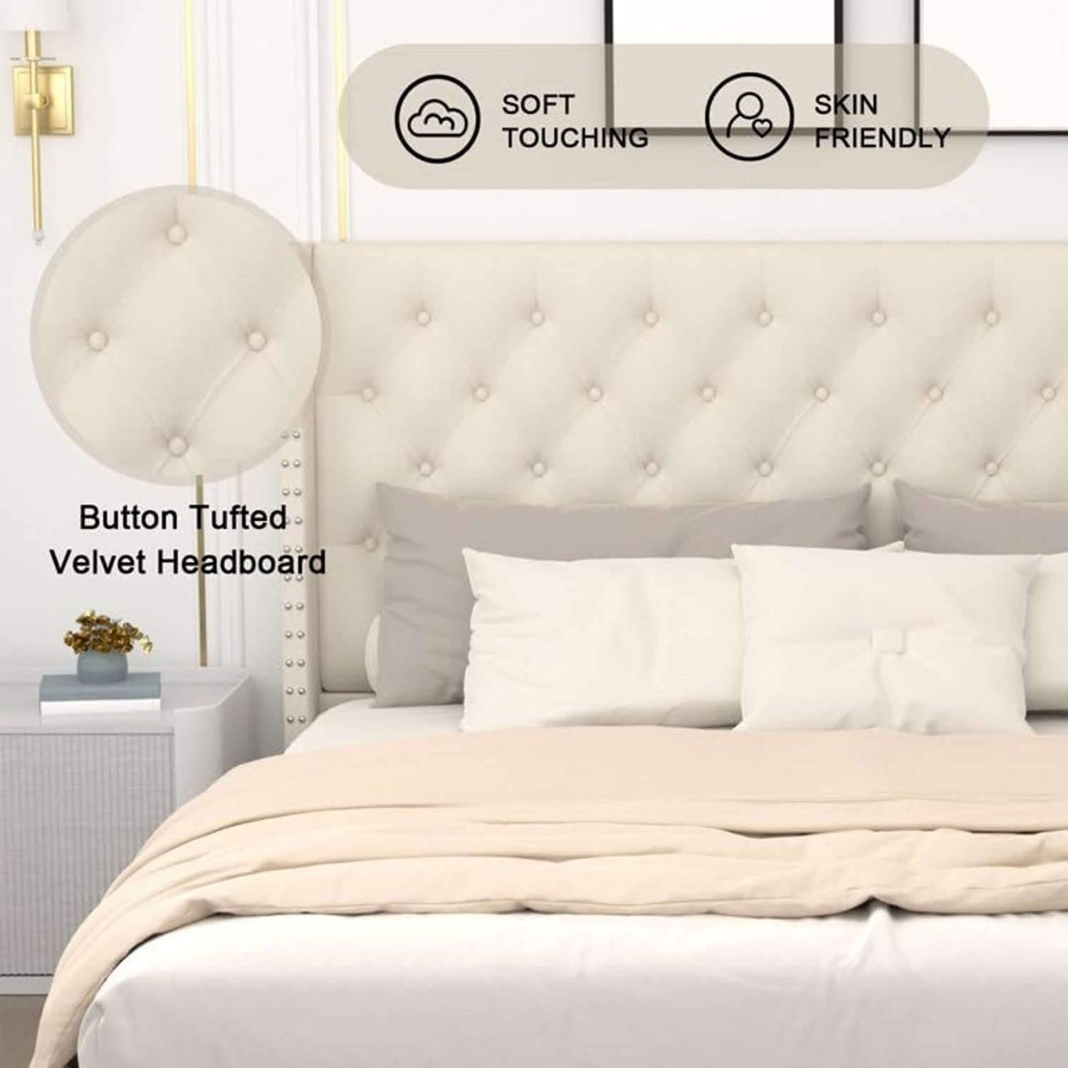 Image of Taskwood Furniture Fabric King Size Bed With Diamond Line Headboard Without Storage For Bedroom Engineered Wood King Bed, 211 cm x 190 cm (6.92 ft x 6.23 ft)