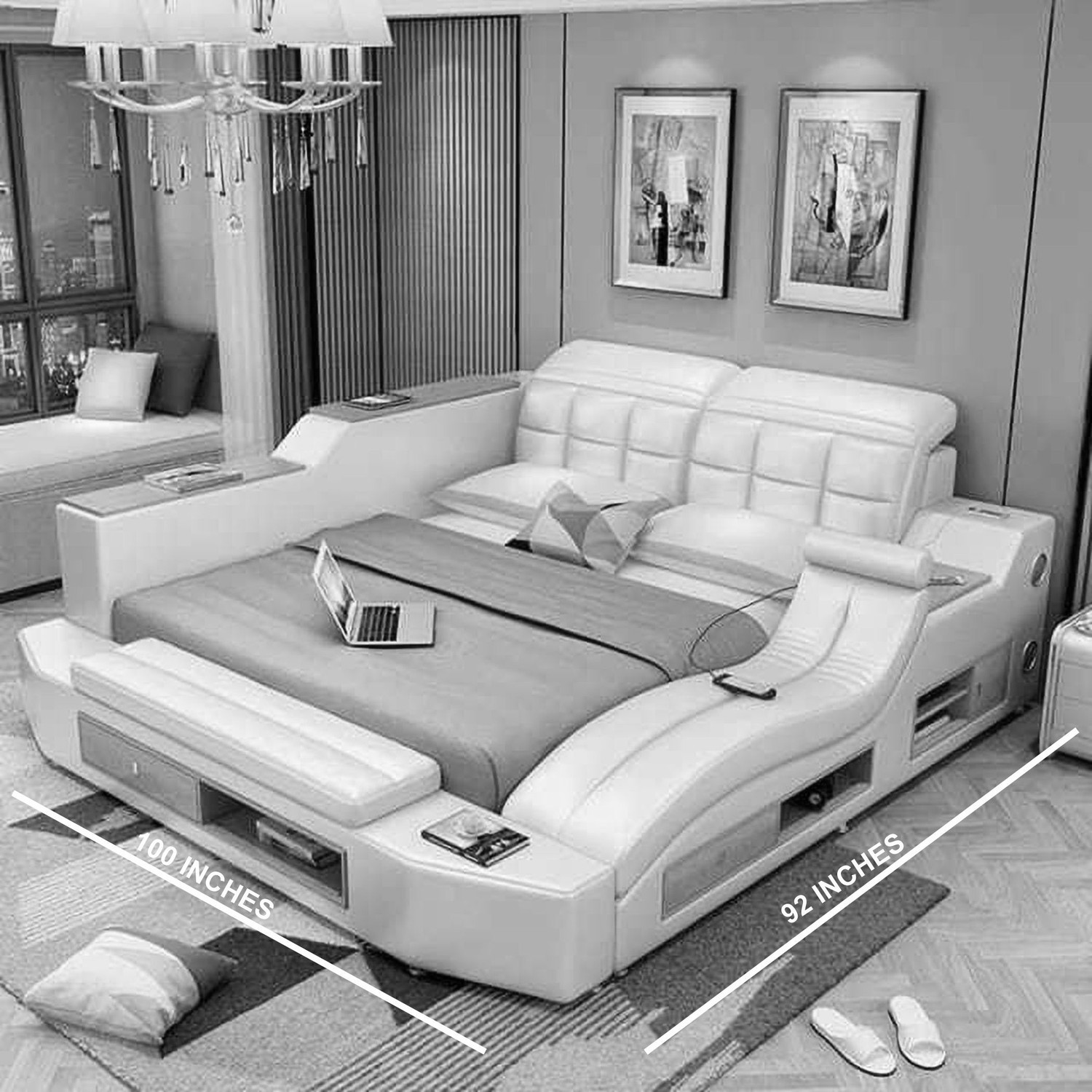 Image of ELITEWOOD Solid Wood Double Box Bed, 170 cm x 100 cm (5.58 ft x 3.28 ft)