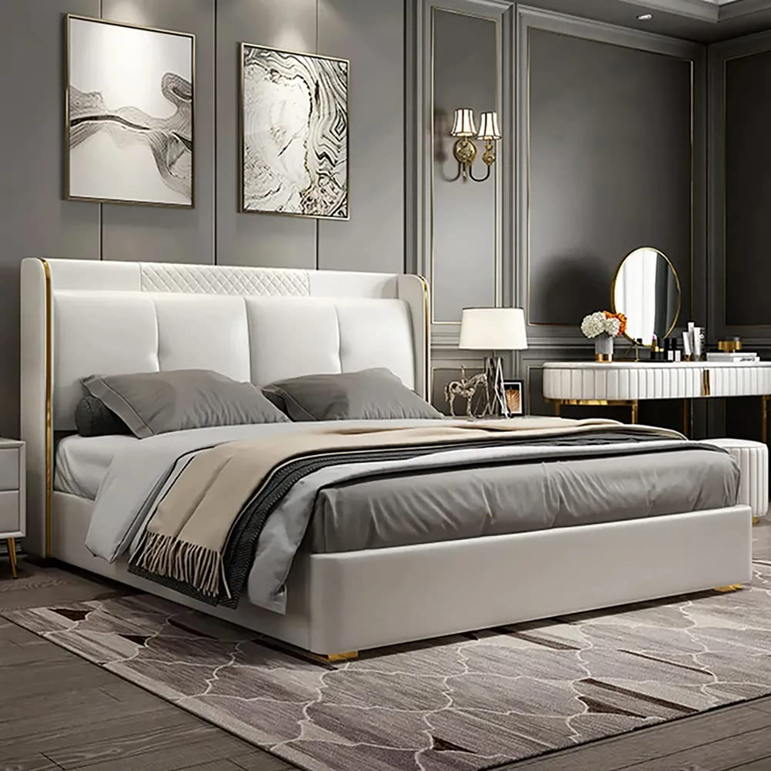 Image of Wakeup India Alderglen Upholstered Bed | Leatherette Fabric Bed with Storage Engineered Wood King Box Bed, 213.36 cm x 193.04 cm (7.0 ft x 6.33 ft)