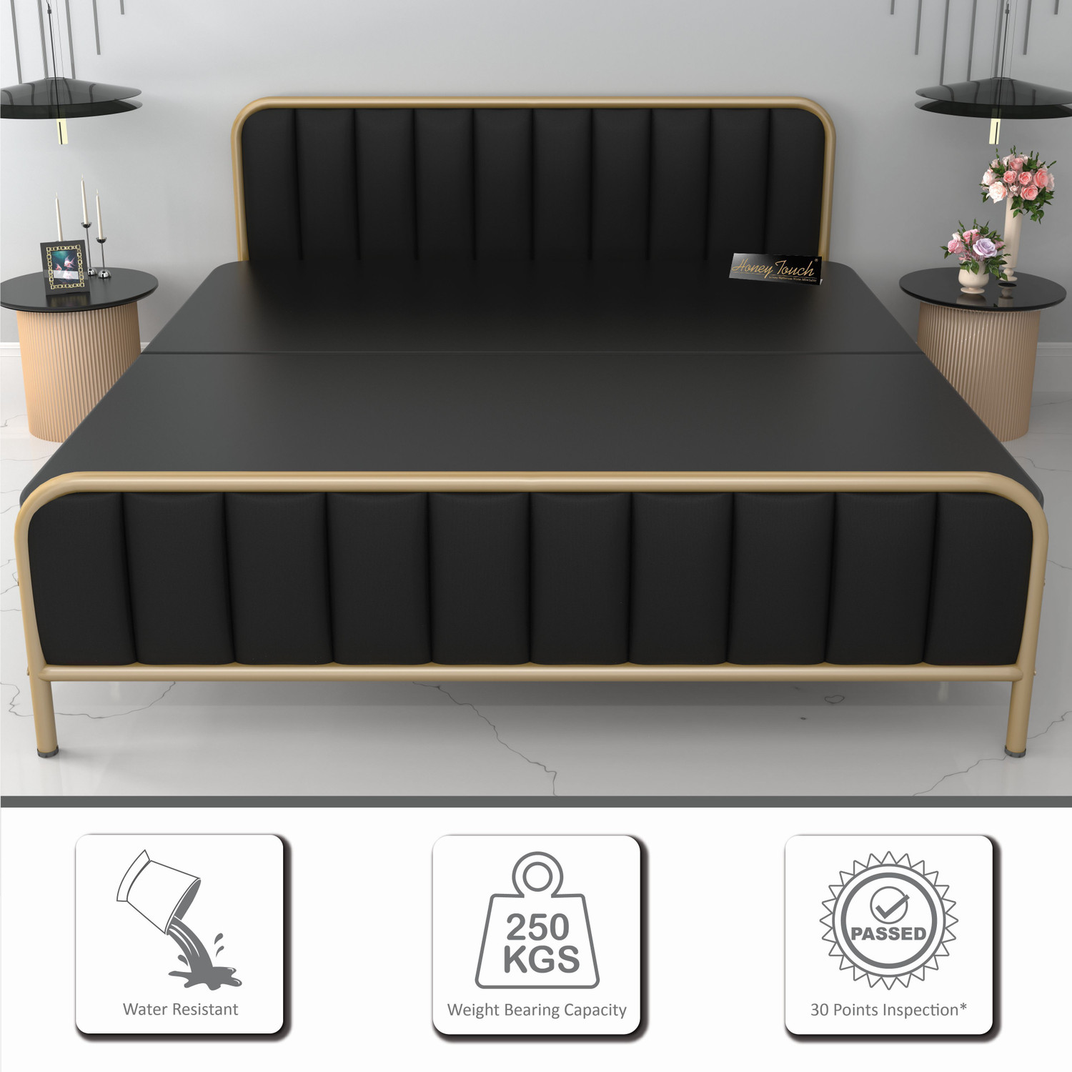 Image of HoneyTouch Boston King Size Bed | Folding Bed No Assembly Required | Metal King Bed, 200 cm x 183 cm (6.56 ft x 6.0 ft)