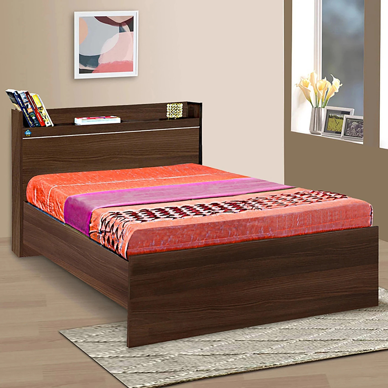 Image of Delite Kom Cherry Single Bed | Open Headboard Shelf Storage | Assembley Included | Engineered Wood Single Bed, 213 cm x 96 cm (6.99 ft x 3.15 ft)