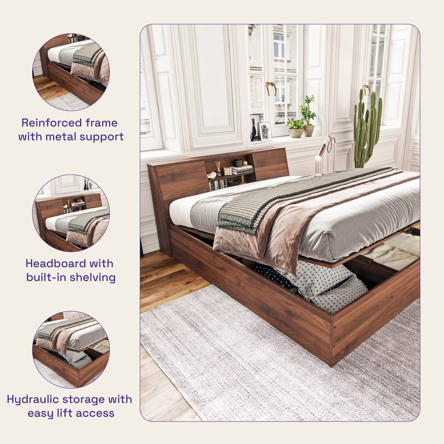 Wakefit Orion Engineered Wood Queen Hydraulic Bed, 160.5 cm x