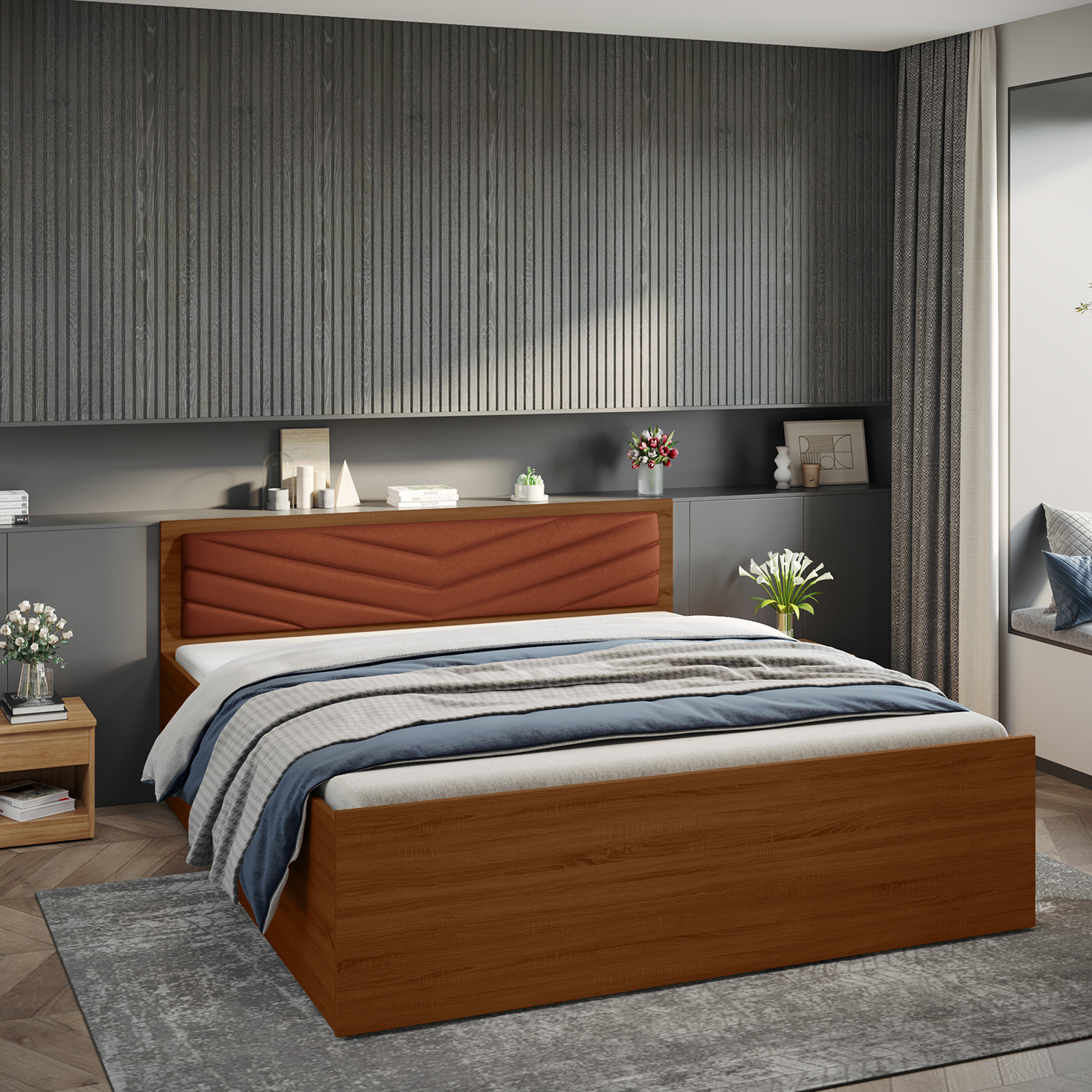Image of Interio by Godrej Alina Nx Engineered Wood King Drawer Bed, 202.4 cm x 188 cm (6.64 ft x 6.17 ft)