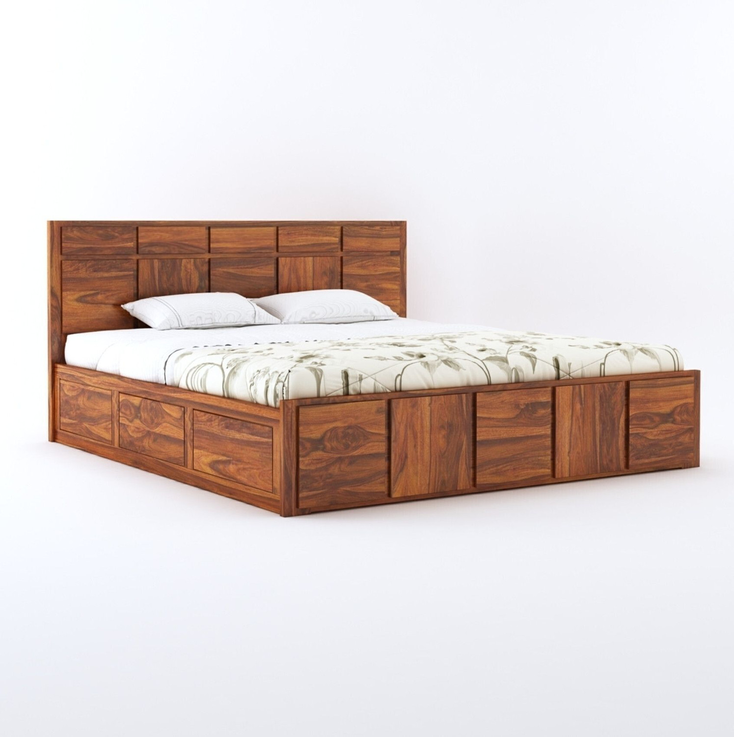 Image of Ganpati Arts Scott Sheesham Wood Bed /Cot With Hydraulic Storage | Solid Wood Queen Hydraulic Bed, 206 cm x 163 cm (6.76 ft x 5.35 ft)