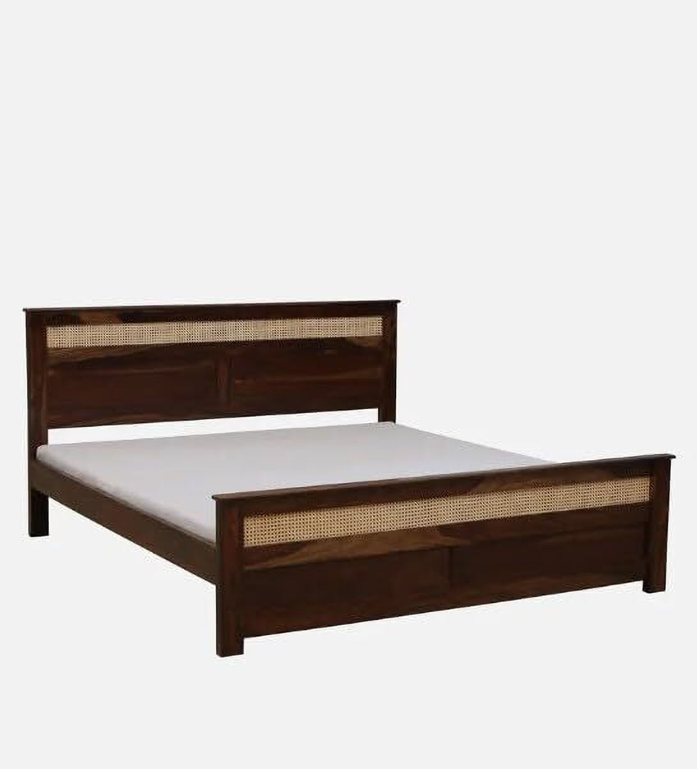 Image of NOBLE ART Solid Sheesham Wood Rattan Design King Size Bed Solid Wood King Bed, 207 cm x 191 cm (6.79 ft x 6.27 ft) (Finish Color - Provisional Teak, Delivery Condition - DIY(Do-It-Yourself))