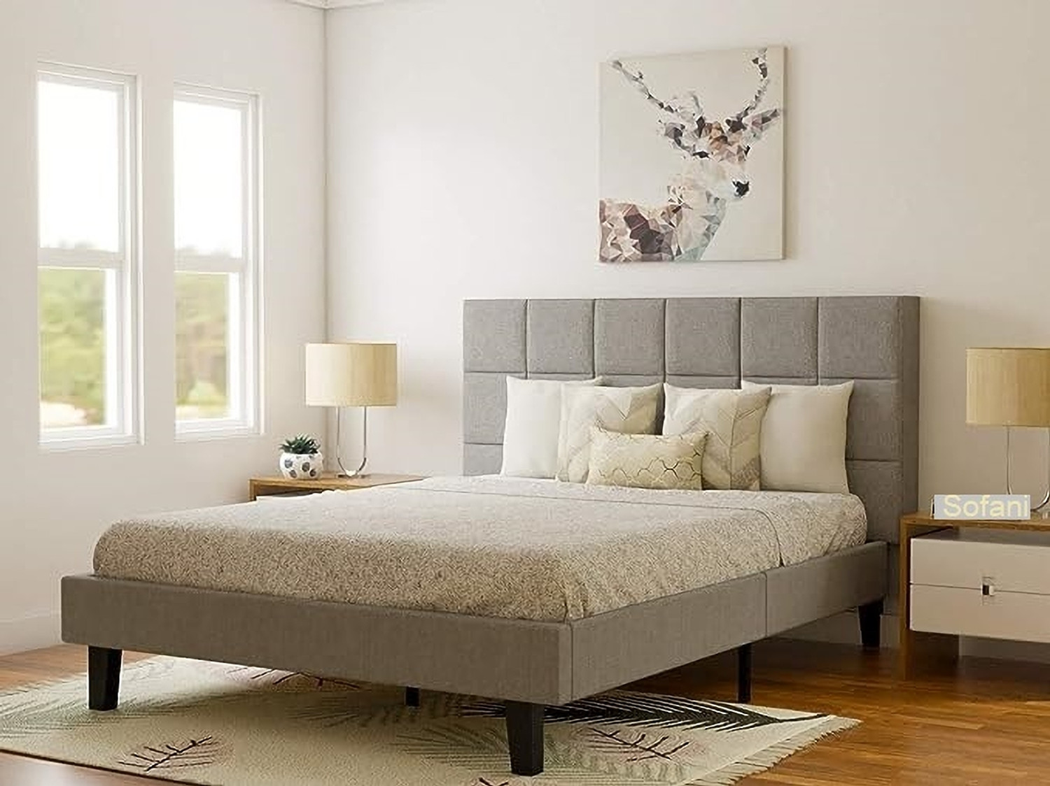 Image of Flipkart Perfect Homes Rich look Queen Upholstered Platform Bed for Bedroom , Kids Bedroom Engineered Wood Queen Bed, 205 cm x 157 cm (6.73 ft x 5.15 ft)