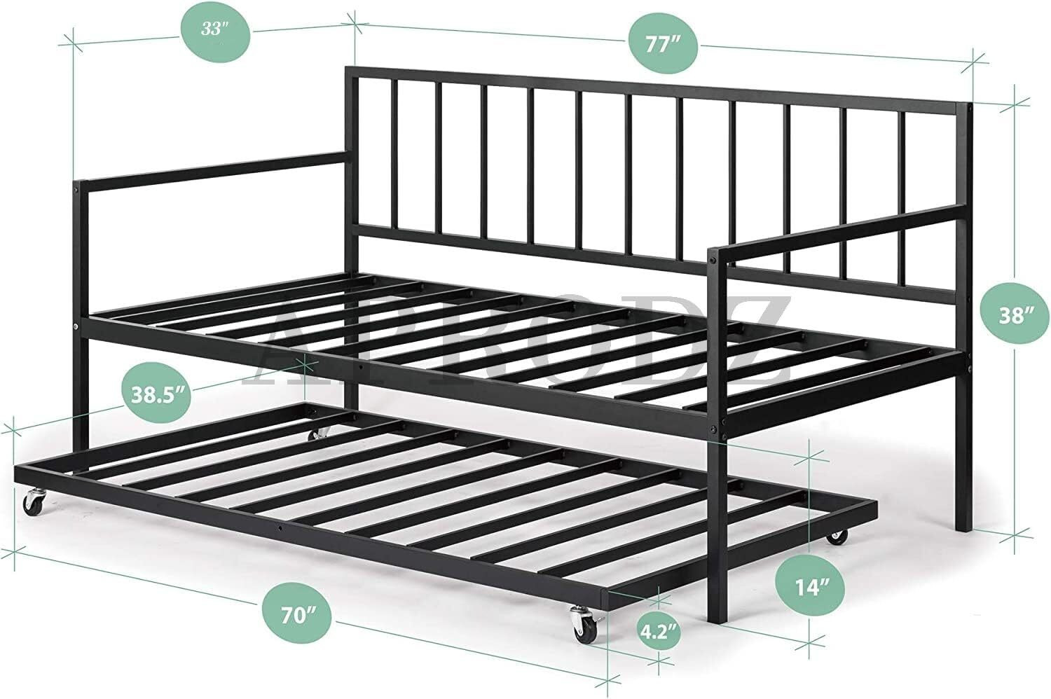 Image of APRODZ Twin Size Metal Daybed with Trundle Bed Metal Single Bed, 195.6 cm x 83.8 cm (6.42 ft x 2.75 ft)